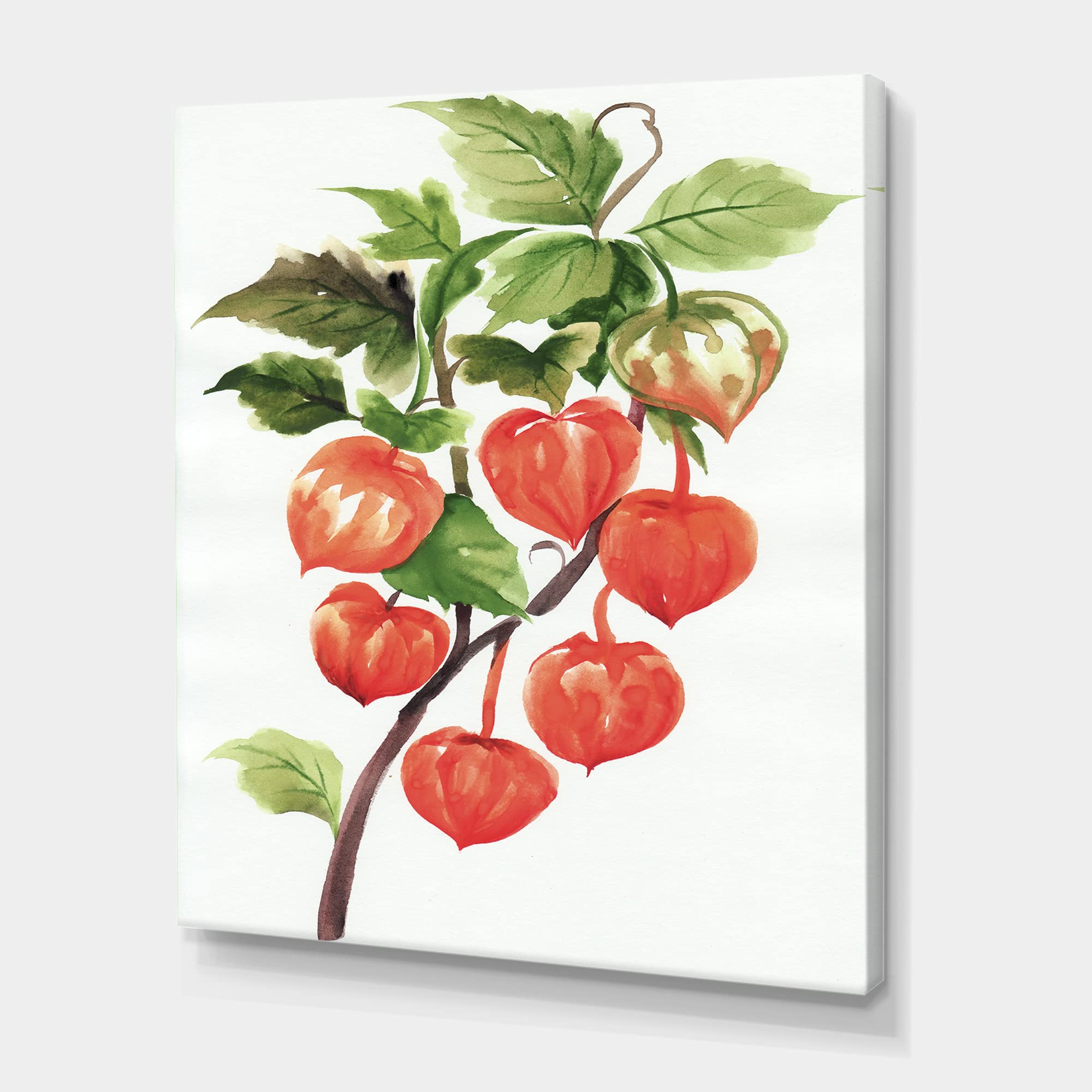 Red Physalis Traditional Canvas Wall Art - Handmade Botanical Home Decor for Living Room, Bedroom & Office