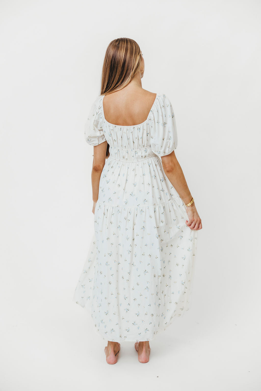 Catherine Floral Print Midi Dress in Cream & Multi Colors - Perfect for Weddings, Parties & Summer Outfits