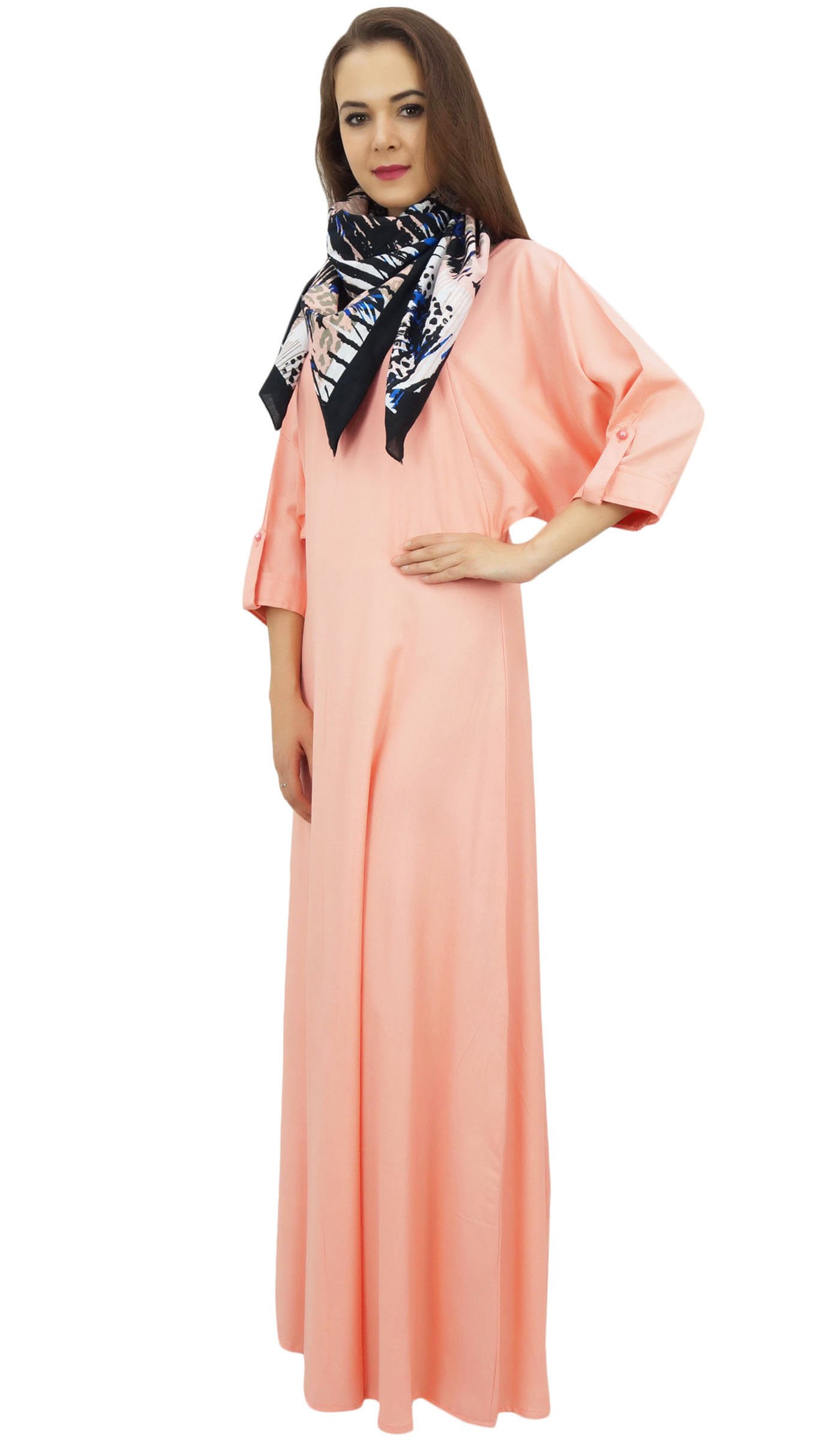 Bimba Designer Women's Summer Maxi Dress with Printed Tassel Scarf - Flowy Boat Neck Dress for Beach, Vacation & Casual Wear