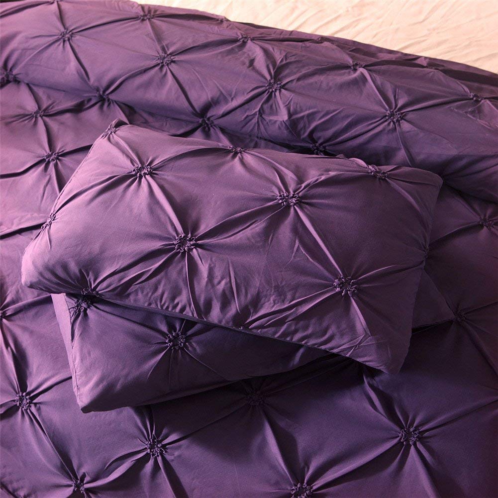 Luxury Twin Duvet Cover Set - Soft Purple Pinch Pleat Pintuck Bedding with Pillowcases, Brushed Microfiber Polyester Comforter Cover, Geometric Design (2Pcs) - Perfect for Master Bedroom, Guest Room & Dorm Decor