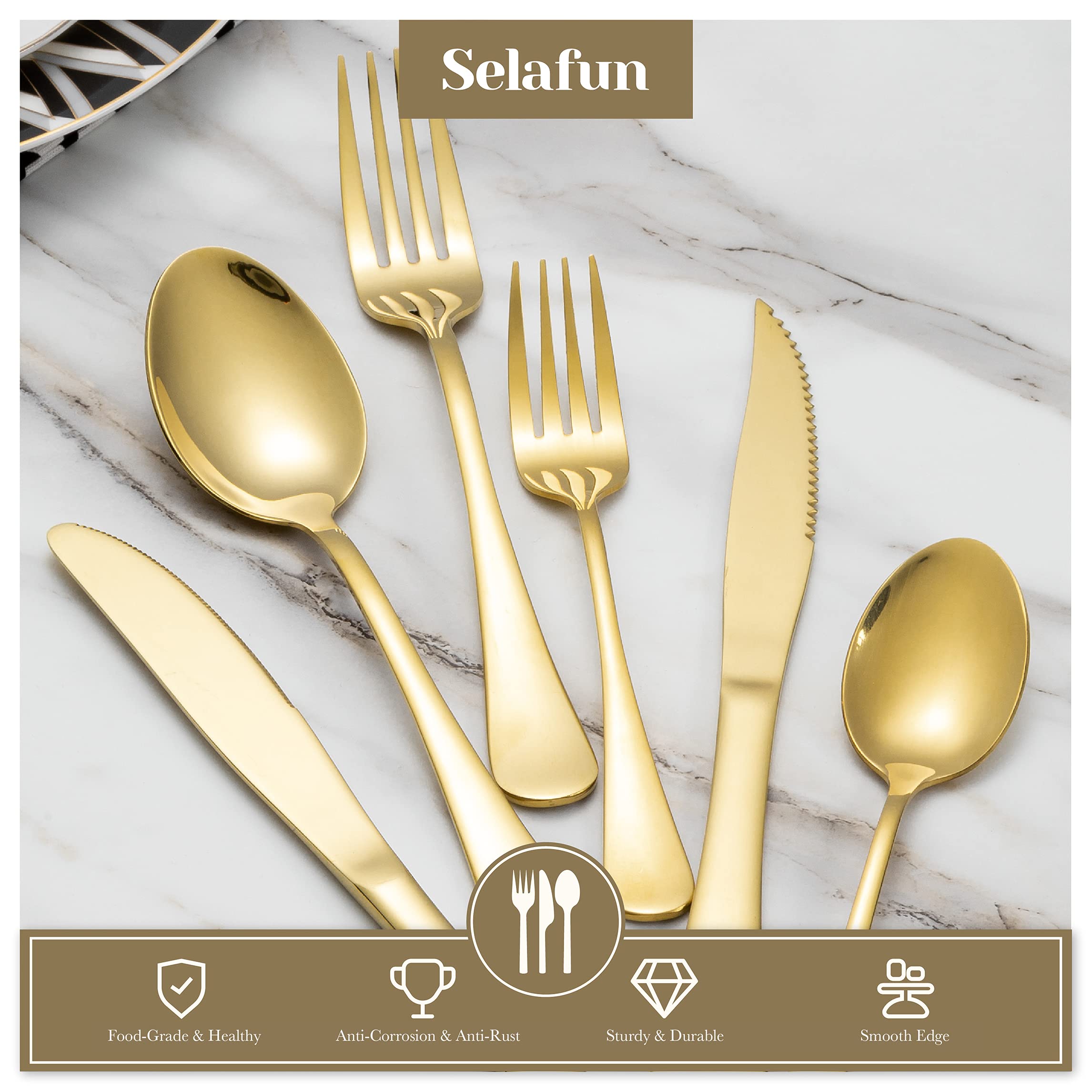 Premium 12-Piece Gold Flatware Set - Stainless Steel Silverware Cutlery for Home & Restaurant Use - Dishwasher Safe Tableware Service for 2 - Perfect for Dinner Parties, Weddings & Fine Dining Experiences