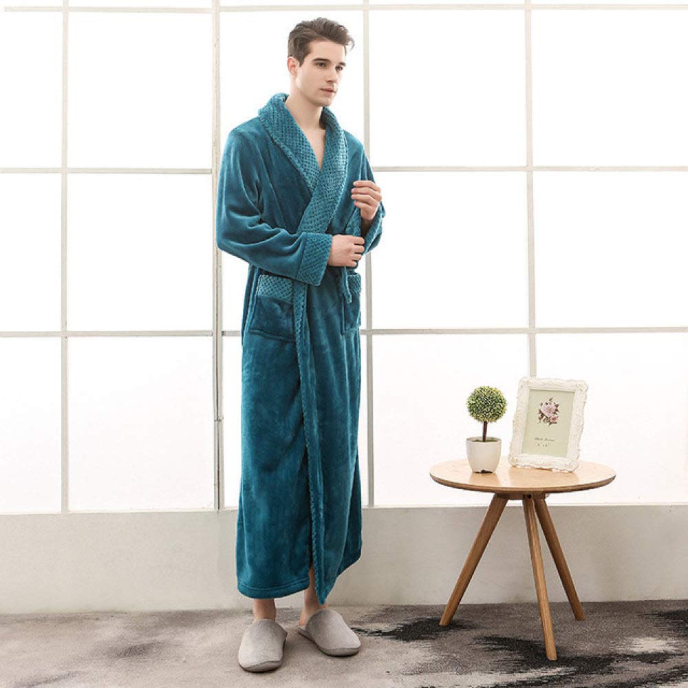 SDCVRE Winter Bathrobe for Men & Women - Flannel Couple Nightgown, Thickened Long Velvet Stitching Robe, Plus Size Pajama (Green, XXXL) - Perfect for Cozy Evenings, Spa Days & Cold Weather Comfort