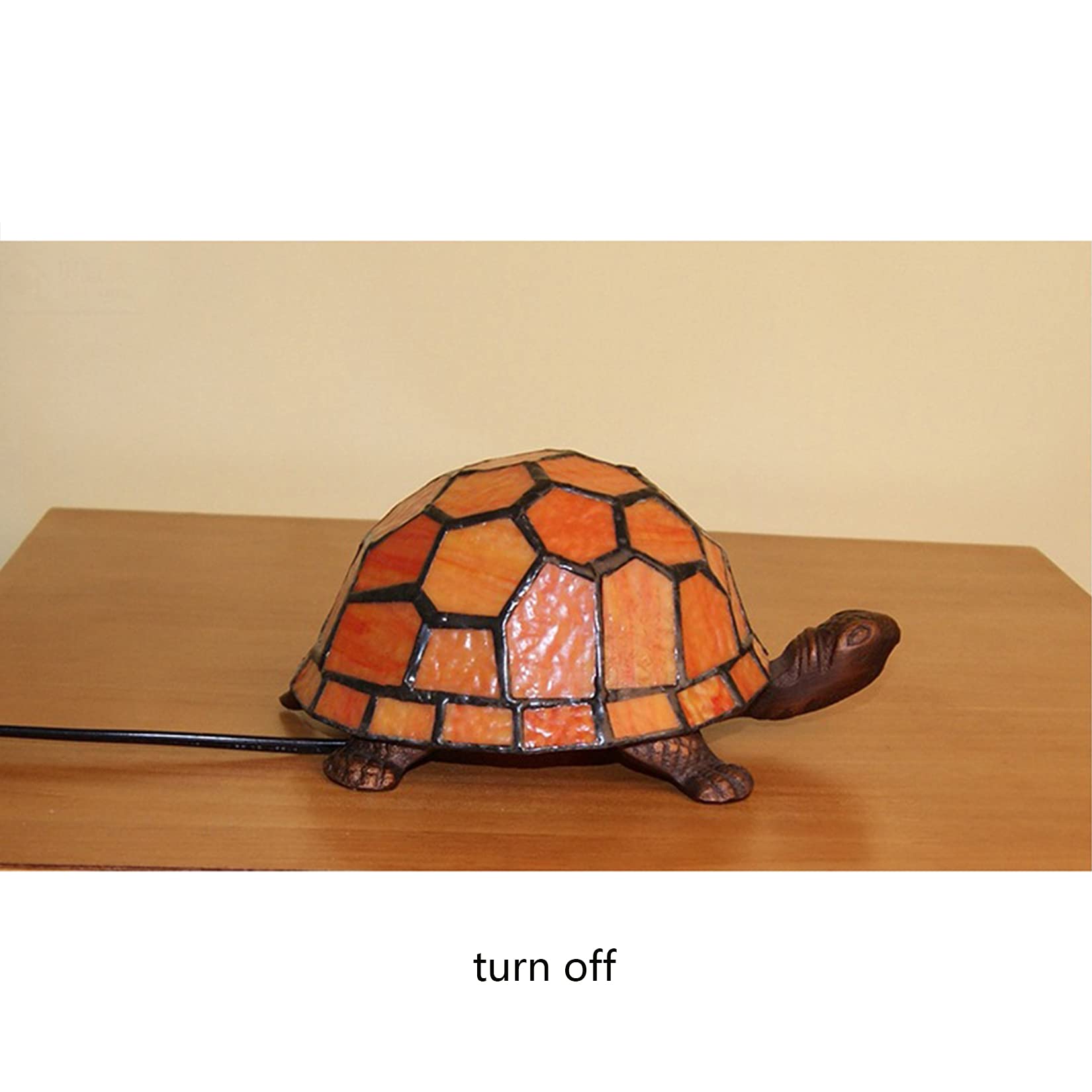 Kids Night Light - Tortoise/Turtle Shaped Tiffany Stained Glass Bedside Lamp with E27 Socket, Orange - Perfect for Nursery, Bedroom Decor & Children's Gift Ideas