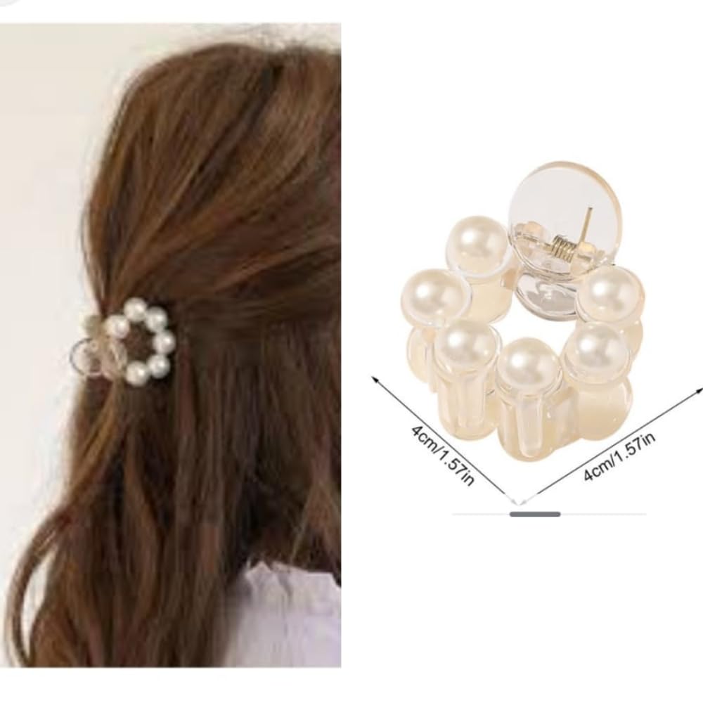 RSJ TRADERS Korean 3-Piece Big Pearl Hair Claw Clips - 4.5cm Plastic Hair Clips for Women, Strong Hold Barrettes for Thick & Thin Hair - Perfect for Updos, Ponytails & Everyday Styling