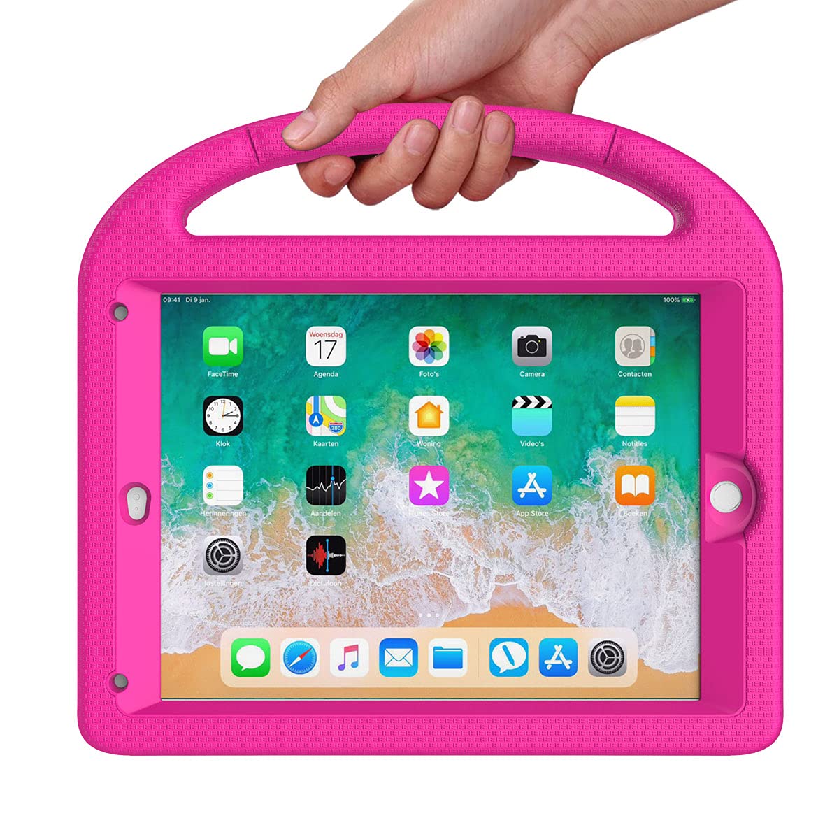 SUPLIK Kids Protective Case for iPad 5th/6th Generation (9.7 inch, 2017/2018), iPad Air 1/2 & iPad Pro 9.7 - Shockproof Cover with Built-in Screen Protector & Handle Stand - Perfect for School, Travel & Home Use (Pink)