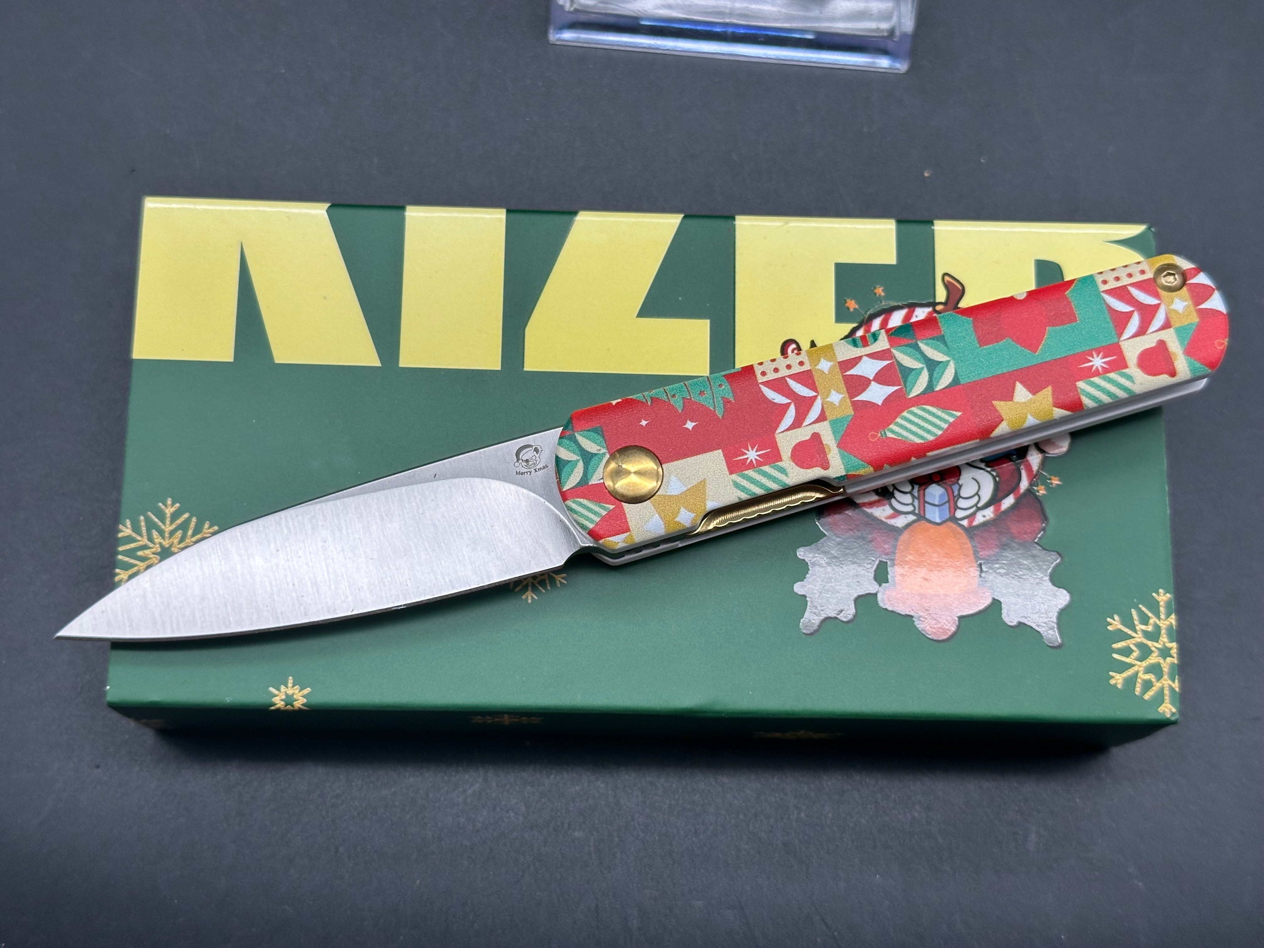 Kizer FEIST Folding Knife - NITRO-V Steel Blade, Aluminum Handle, Limited Christmas Edition - Perfect for EDC, Camping & Gift Giving