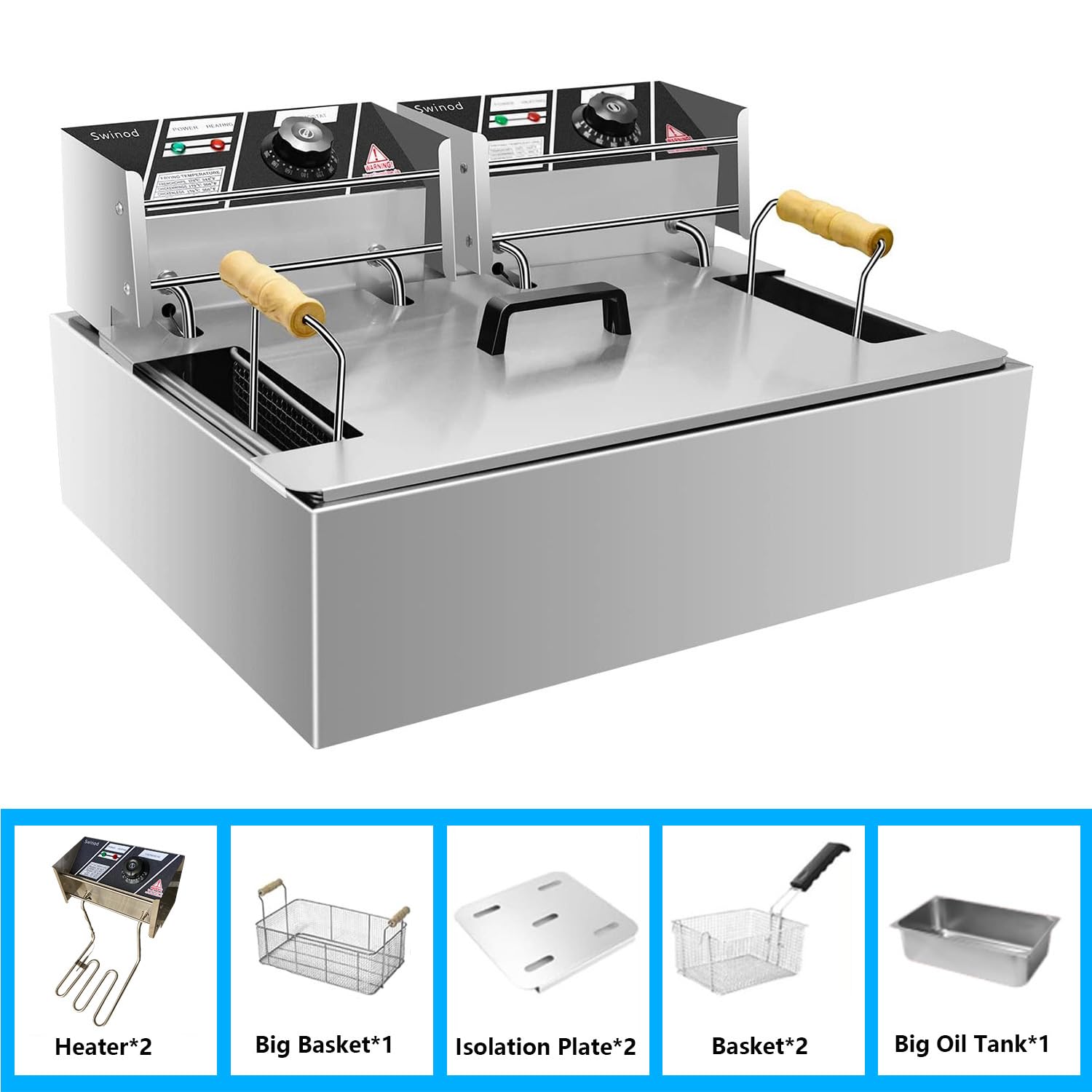 12L Commercial Deep Fryer with Baskets - 3400W 12.7QT Stainless Steel Electric Oil Fryer with Temperature Control - Perfect for Restaurants, Food Trucks & Large Family Gatherings