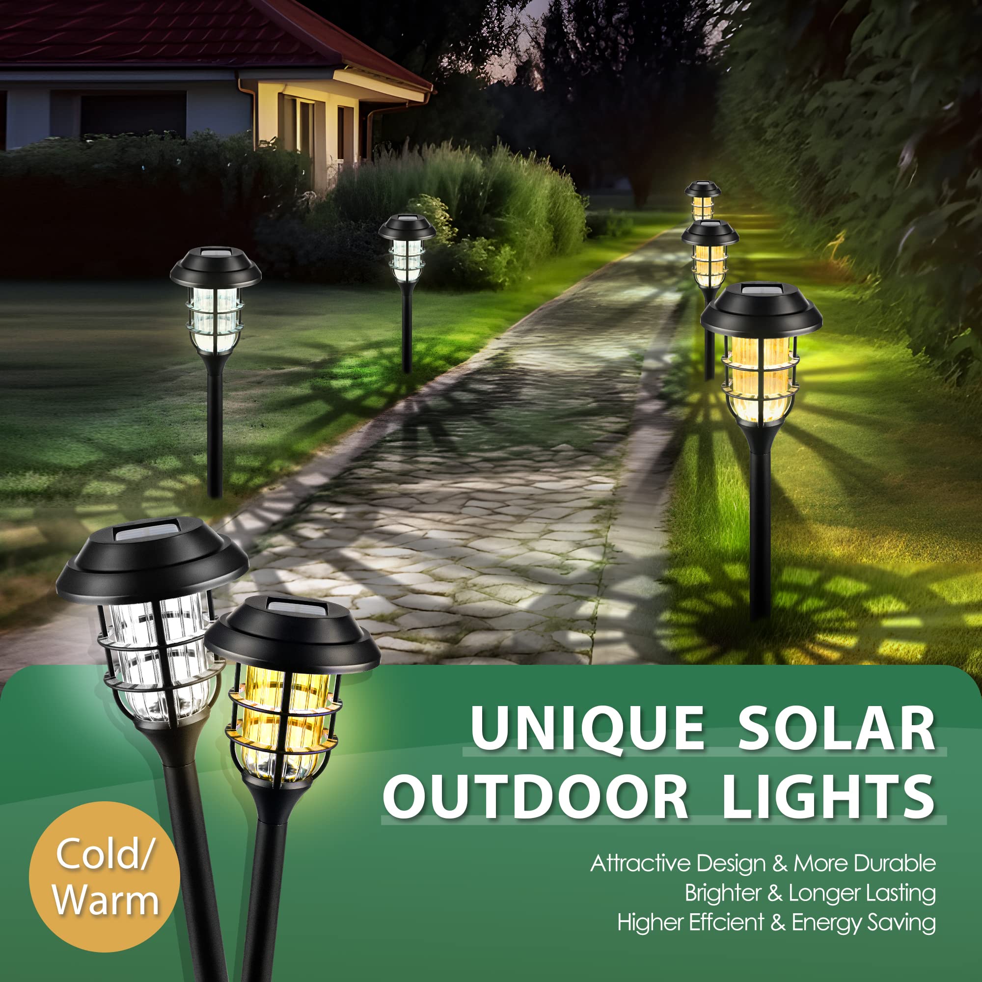 SOLPEX 8 Pack Solar Lights Outdoor Waterproof - Solar Powered Garden Lights, Pathway Lights, Landscape Lighting for Yard, Garden, Patio, Walkway, Driveway (Warm White) | Energy Efficient & Weather Resistant for Nighttime Safety & Ambience