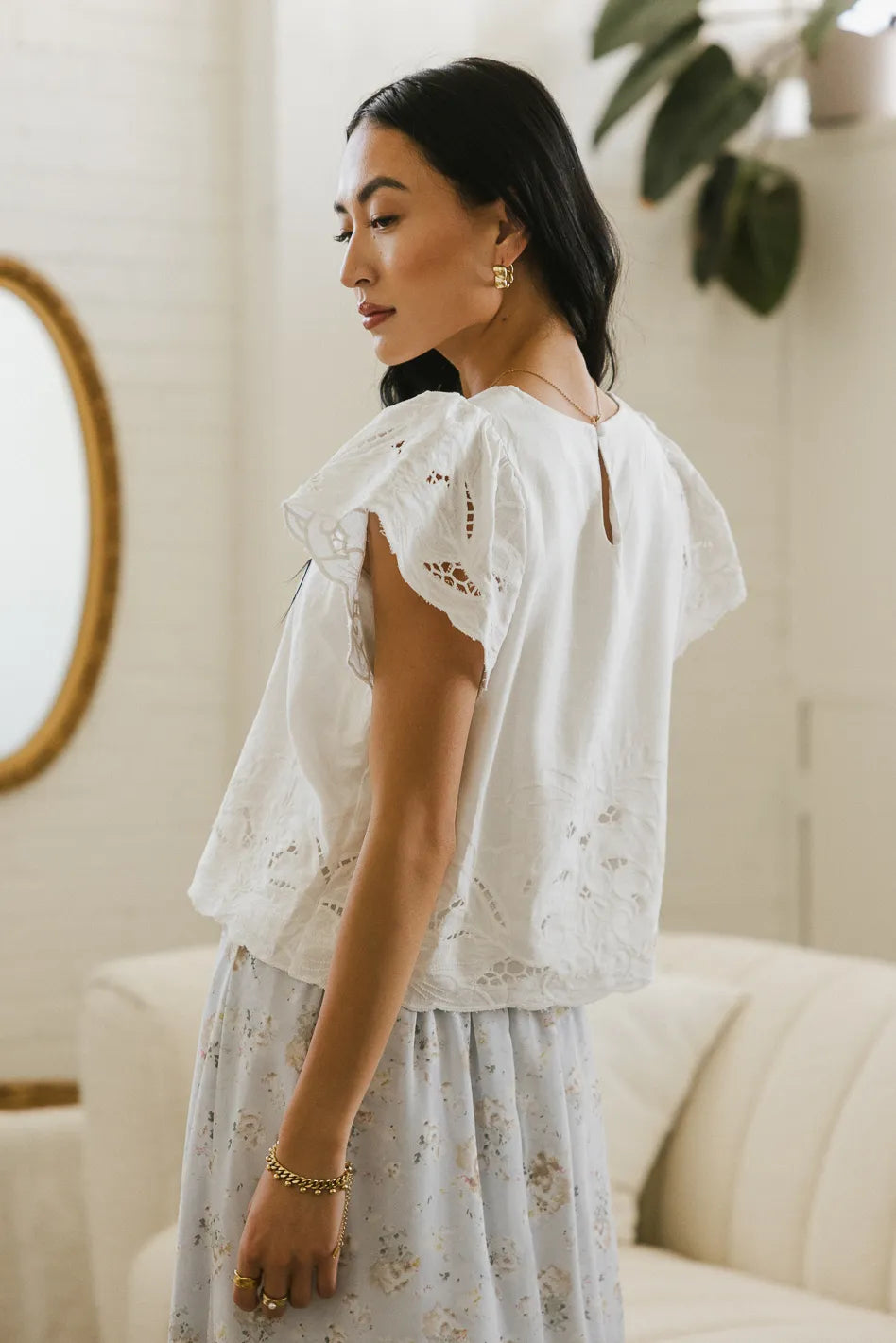 Myra Embroidered Blouse in Ivory - Elegant Women's Top for Work & Special Occasions | Final Sale