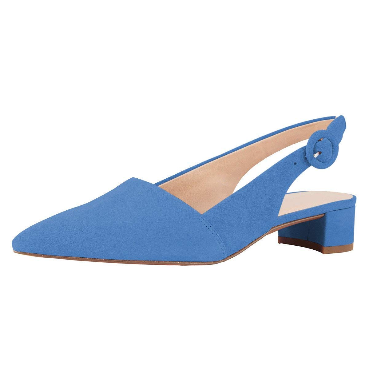 Fericzot Women's Low Heel Sandals - Pointed Toe Slingback Pumps with Buckle Strap, Square Heel Dress Shoes for Plus Size | Perfect for Office, Wedding & Formal Occasions