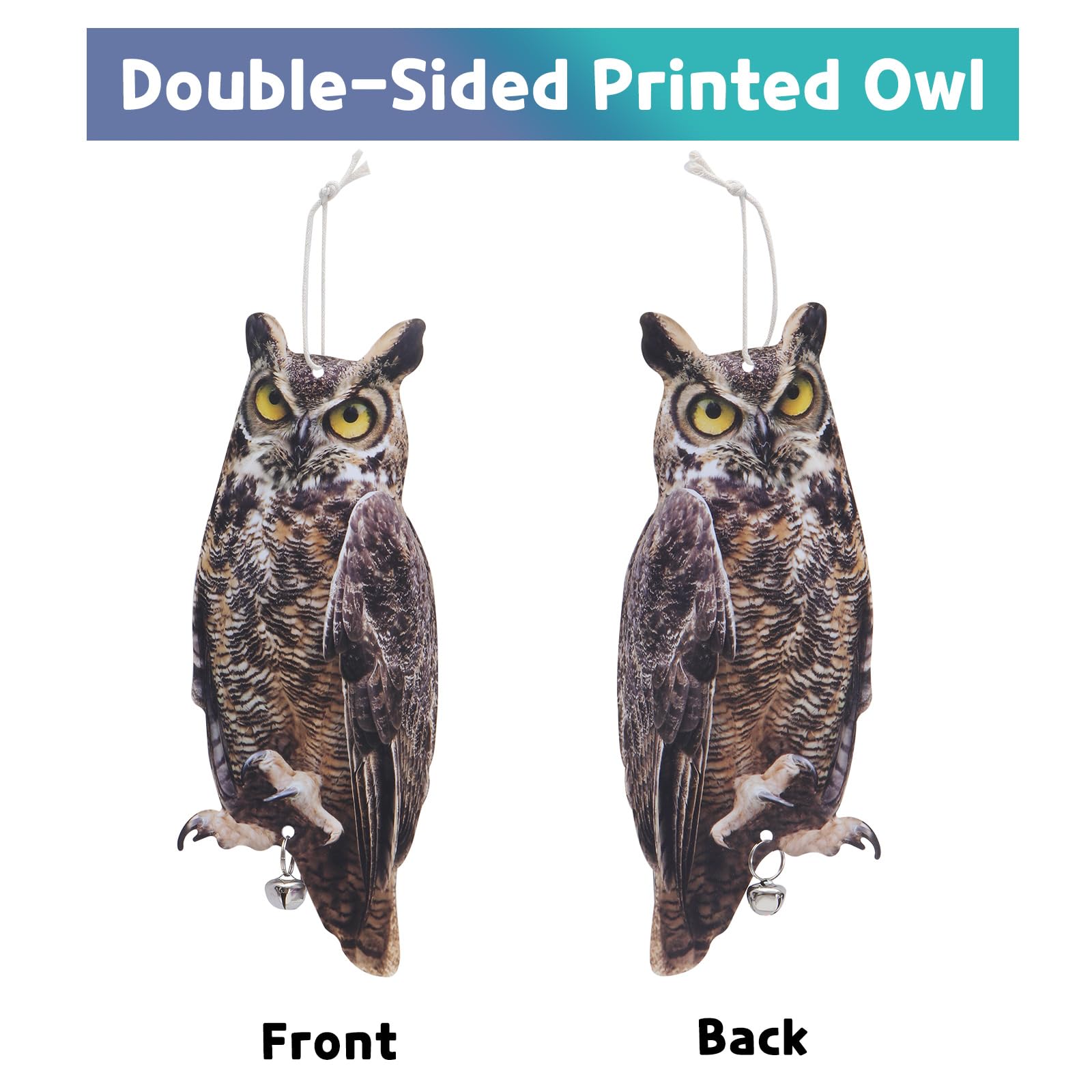 2 Packs Fake Owl Decoy with Reflective Eyes - Scare Away Woodpeckers, Birds & Pests - Outdoor Garden, Yard & Window Protection - Ideal for Home, Farm & Patio Use