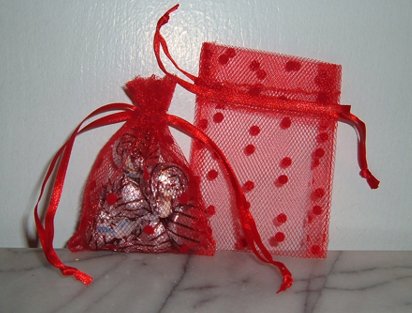 3x4 Inch Red Polka Dot Tulle Favor Bags - 10 Pack for Wedding, Bridal Shower, Birthday Party Favors & Gift Packaging