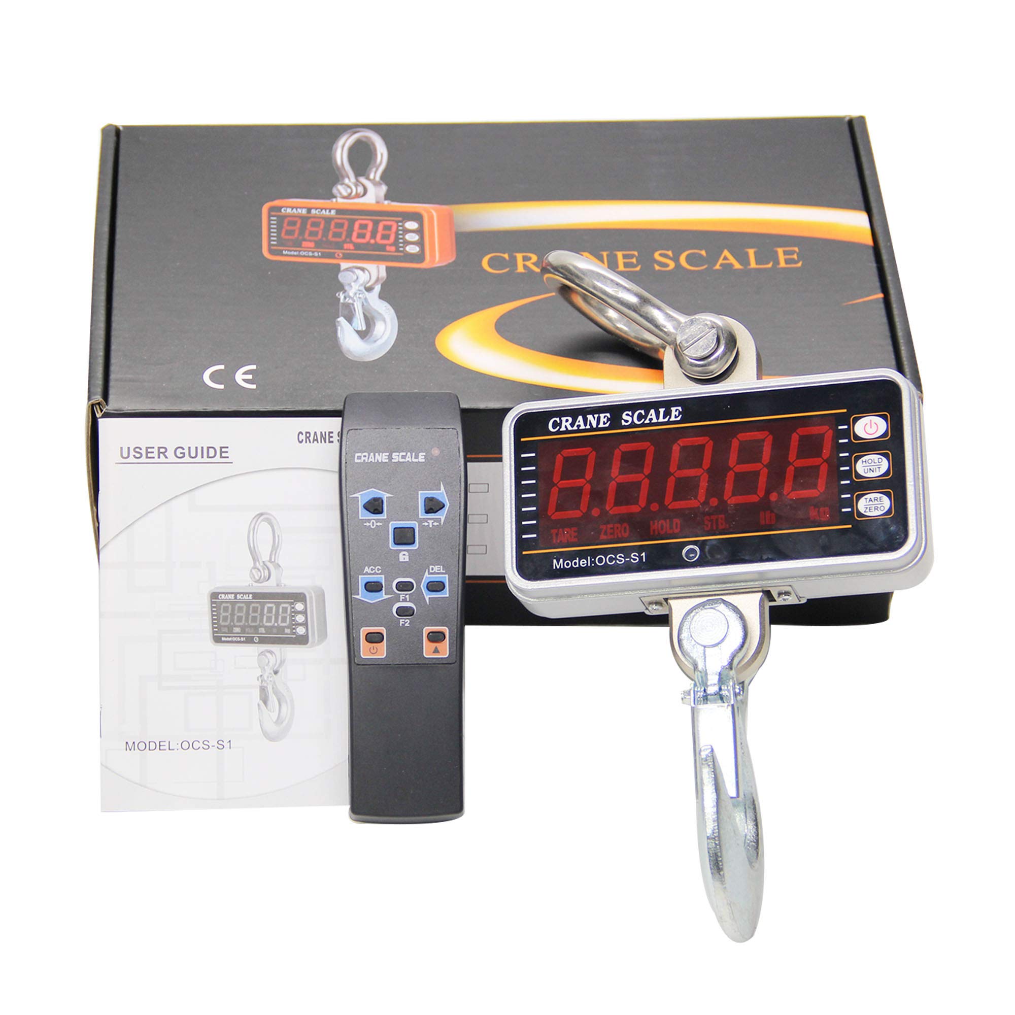 Huanyu 1 Ton Aluminum Digital Crane Scale - High Precision 1000kg/2000lbs Heavy Duty Hanging Scale with Smart LED Display - Perfect for Construction, Warehousing & Industrial Weighing Applications