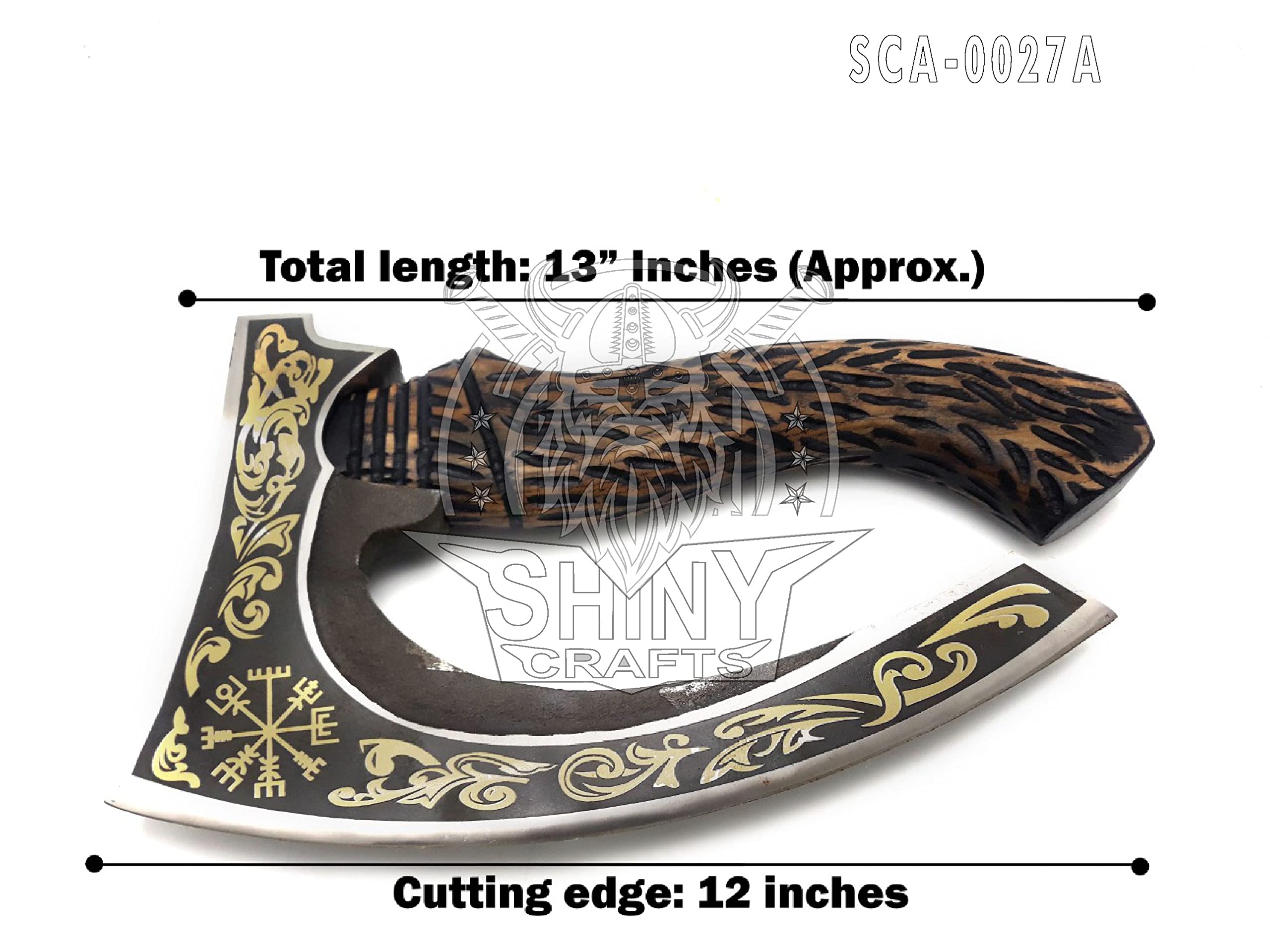 Authentic Viking Axe with Golden Etching - Medieval Berserker Battle Axe with Leather Sheath - Perfect for LARP, Cosplay & Historical Reenactment - Unique Gift for Men & Norse Mythology Enthusiasts