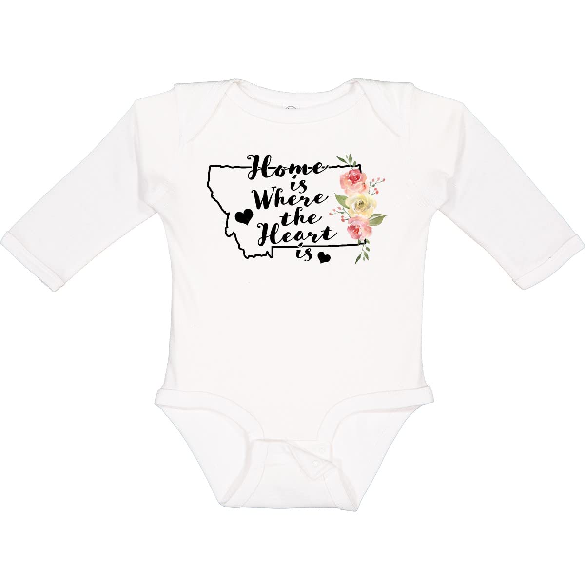 Inktastic Montana Home is Where The Heart is Watercolor Long Sleeve Baby Bodysuit - Soft Cotton Creeper for Newborns & Infants - Perfect for Family Photos, Holidays & Everyday Wear