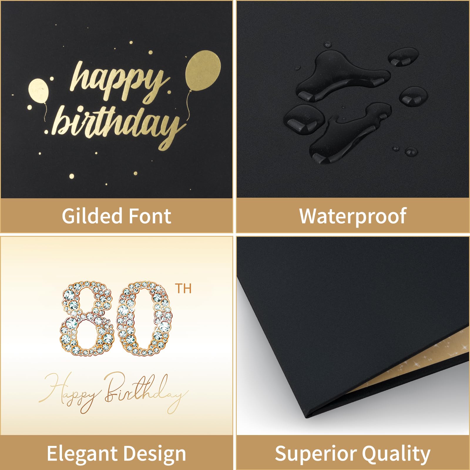 80th Birthday Party Decorations for Men & Women - Black Gold Signature Guest Book 12x18 Inch - Unique 80 Year Old Birthday Gifts for Grandparents, Parents - Perfect for Milestone Celebrations & Memory Keeping