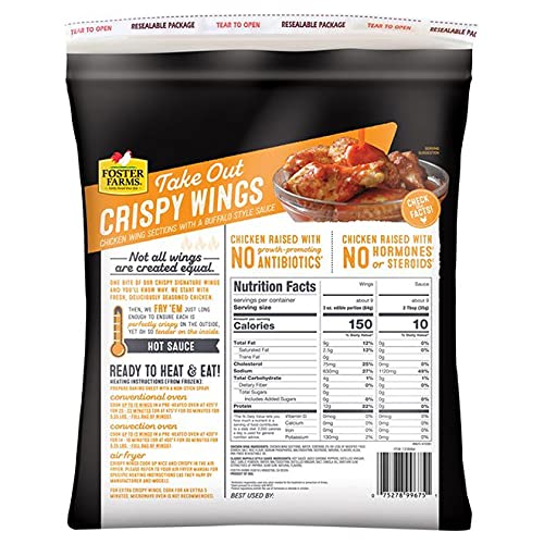 Foster Farms Classic Buffalo Chicken Wings - Crispy, Meaty & Delicious with Buffalo Sauce - Tender, Juicy Inside & Crunchy Outside (2 Pack) - Perfect for Game Day, Parties & Family Dinners