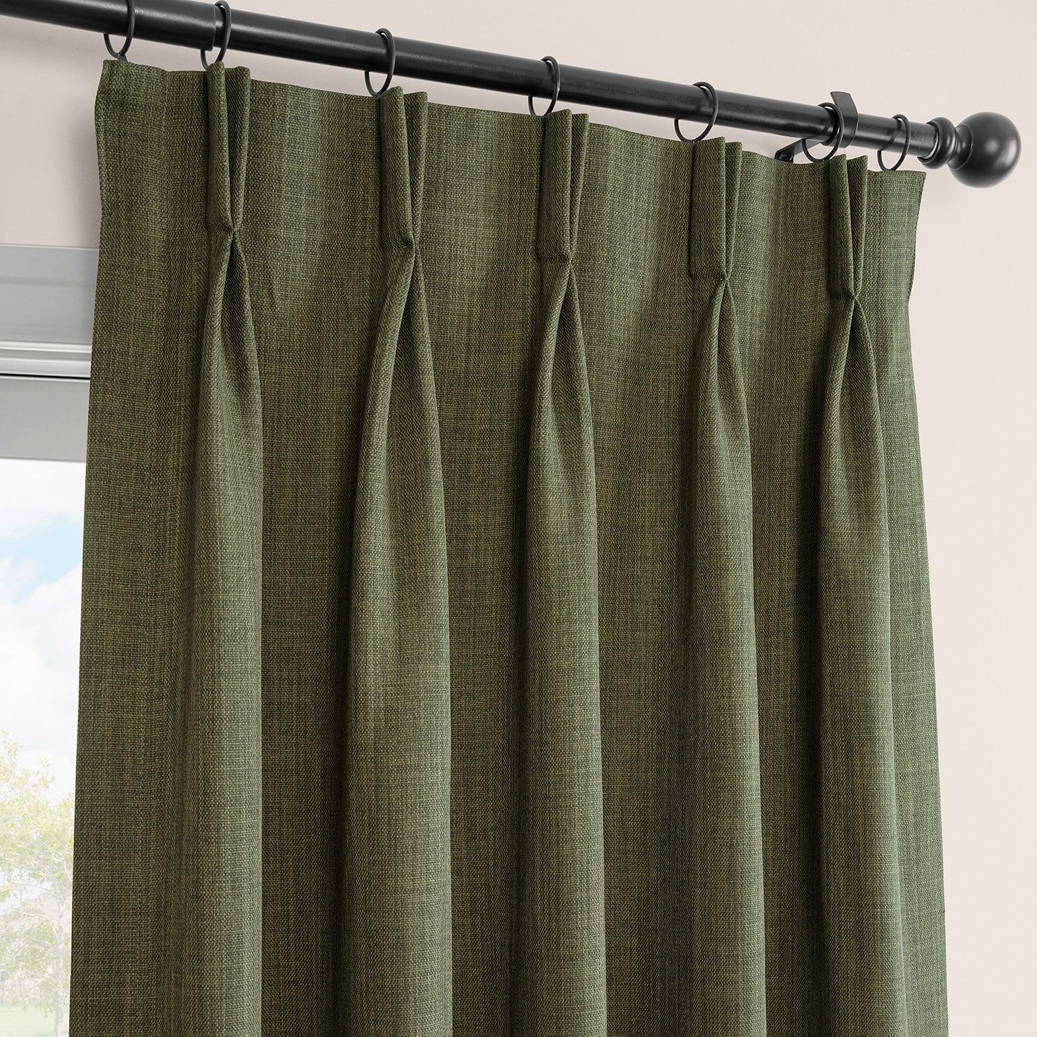 Khaki Green French Pleat Textured Faux Linen Blackout Curtains for Bedroom & Living Room - Light Blocking Window Drapes for Better Sleep & Privacy