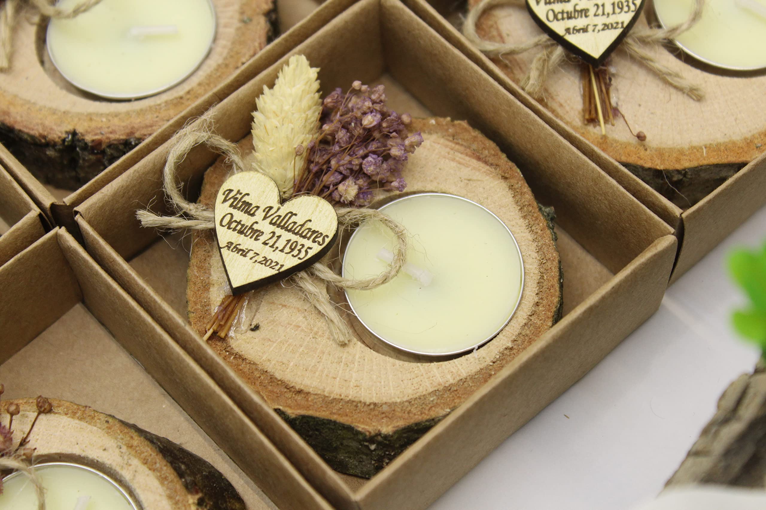 75-Piece Personalized Wooden Log Candle Holder Set - Bulk Wedding Favors for Guests, Memorial Gifts, Rustic Tea Light Holders - Perfect for Wedding Decor, Funeral Memorials & Home Centerpieces
