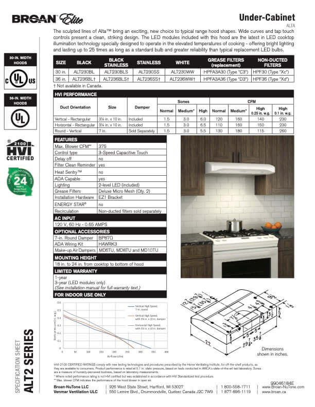 Broan Elite Alta II Series 30-Inch Convertible Under Cabinet Range Hood | Stainless Steel & Black Options | Powerful Kitchen Ventilation for Cooking, Grilling & Baking (Model ALT230)