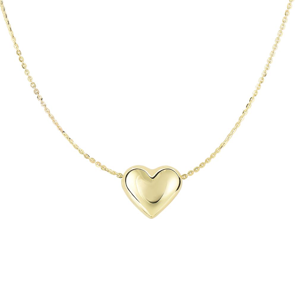 14K Gold Polished Puffed Heart Necklace for Women - Elegant Valentine's Day Gift, Anniversary Present, or Everyday Jewelry