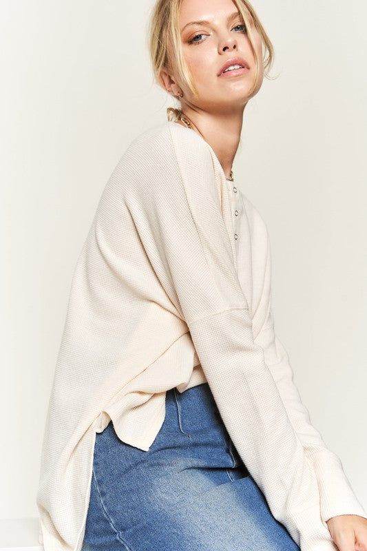 Stylish Button Down Side Slit Pullover Knit Top for Women | Casual & Office Wear | Perfect for Layering & Everyday Outfits