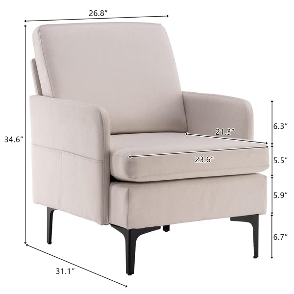 FCH Lounge Chair - Comfortable Single Sofa Accent Chair for Bedroom, Living Room & Guest Room - Modern Beige Upholstered Armchair - Perfect for Relaxing, Reading & Small Space Decor