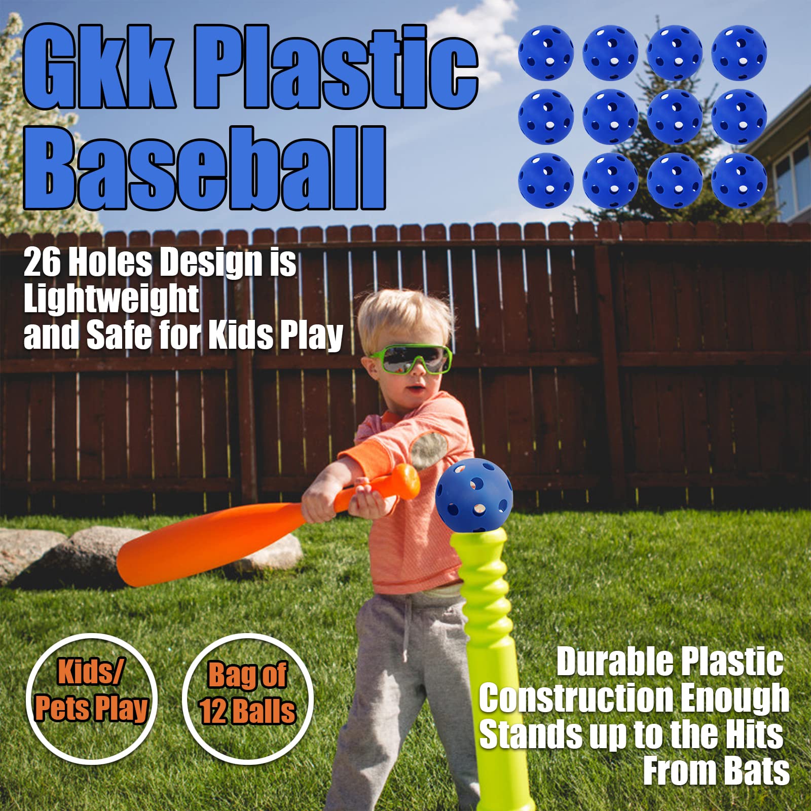 GKK 12 Pack Plastic Baseballs - 9 Inch Soft Practice Balls for Baseball Training, Hitting Drills, Pickleball & Batting Practice | Lightweight Indoor/Outdoor Use for Kids, Youth & Adults | Perfect for Backyard, Cage Training & Team Practice