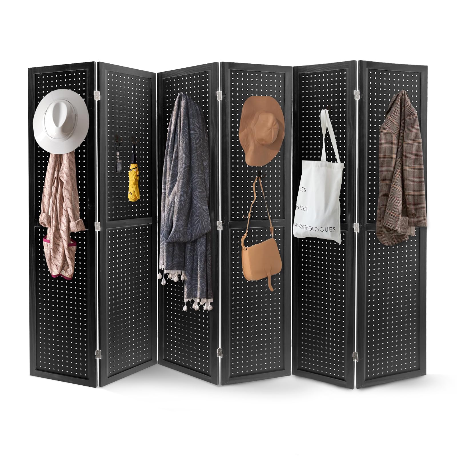 Babion 6 Panel Pegboard Display Stand - Freestanding Folding Room Divider & Privacy Screen for Craft Shows, Trade Shows & Retail Displays - Black Peg Board Organizer for DIY Projects & Home Office Use