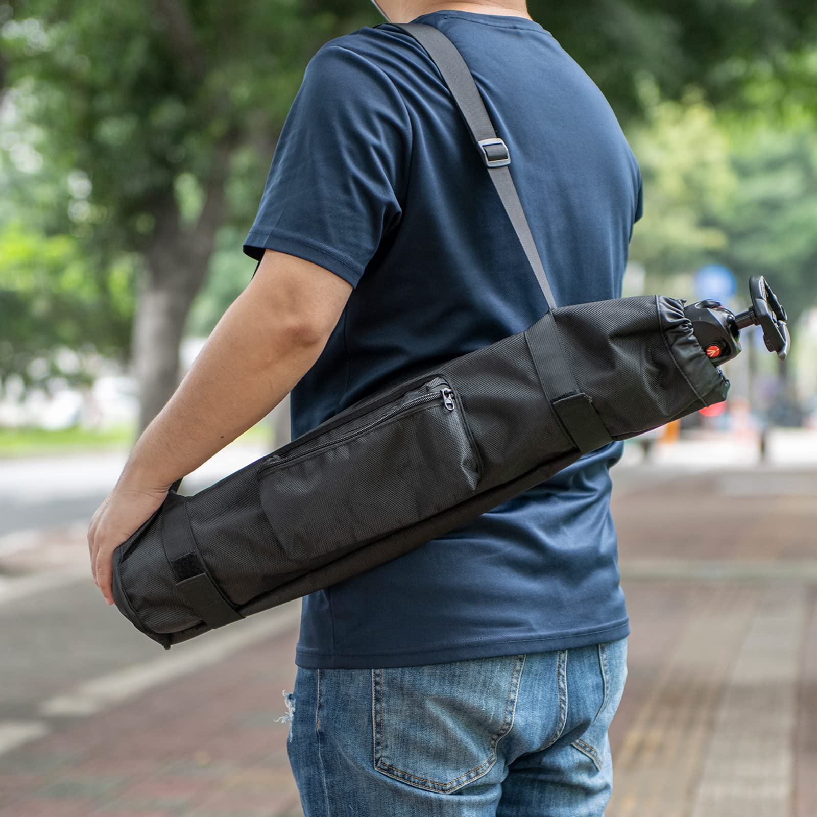 TXEsign 24” Heavy Duty Nylon Tripod Carrying Case Bag - Compatible with Gitzo, Manfrotto Tripods - Camera Tripod Travel Bag with Outer Pocket for Light Stands, Monopod & Mic Stand - Perfect for Photography, Videography & Outdoor Adventures
