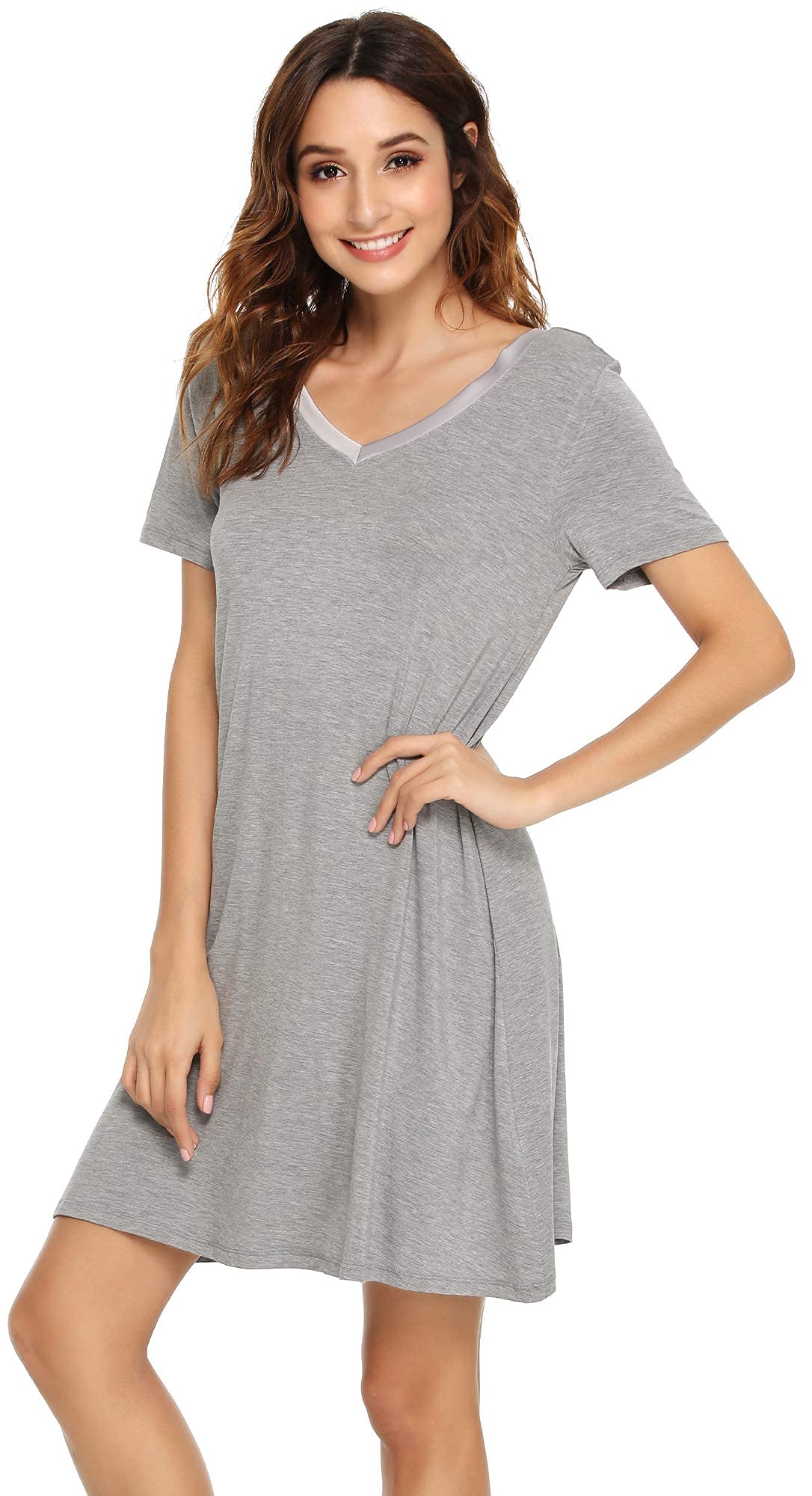 WiWi Soft Nightgowns for Women - Bamboo Viscose Sleep Shirts & Plus Size Pajamas (S-4X) | Comfortable Short Sleeve Sleepwear for Relaxing at Home & Summer Nights