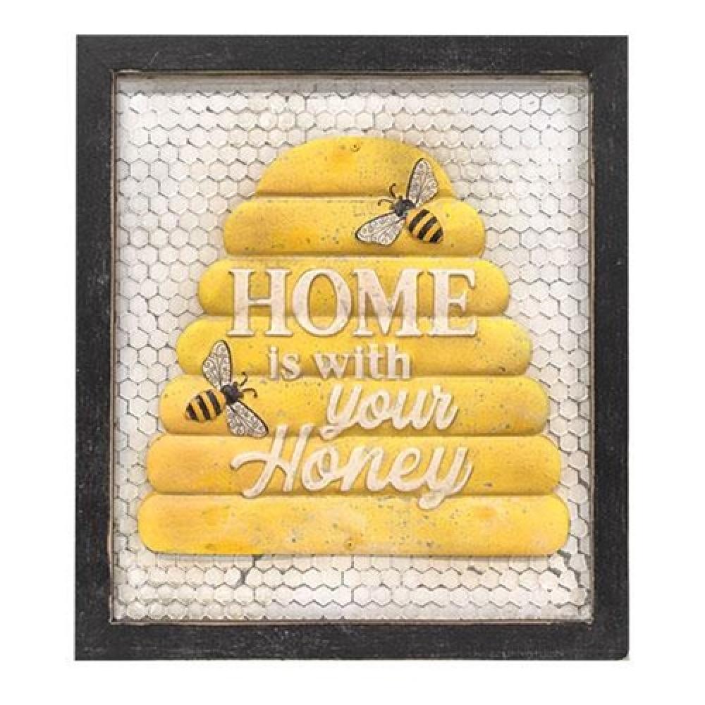 Home Is With Your Honey Framed Metal Sign - Rustic Farmhouse Wall Decor for Living Room, Bedroom & Kitchen - Perfect for Wedding, Anniversary & Housewarming Gifts