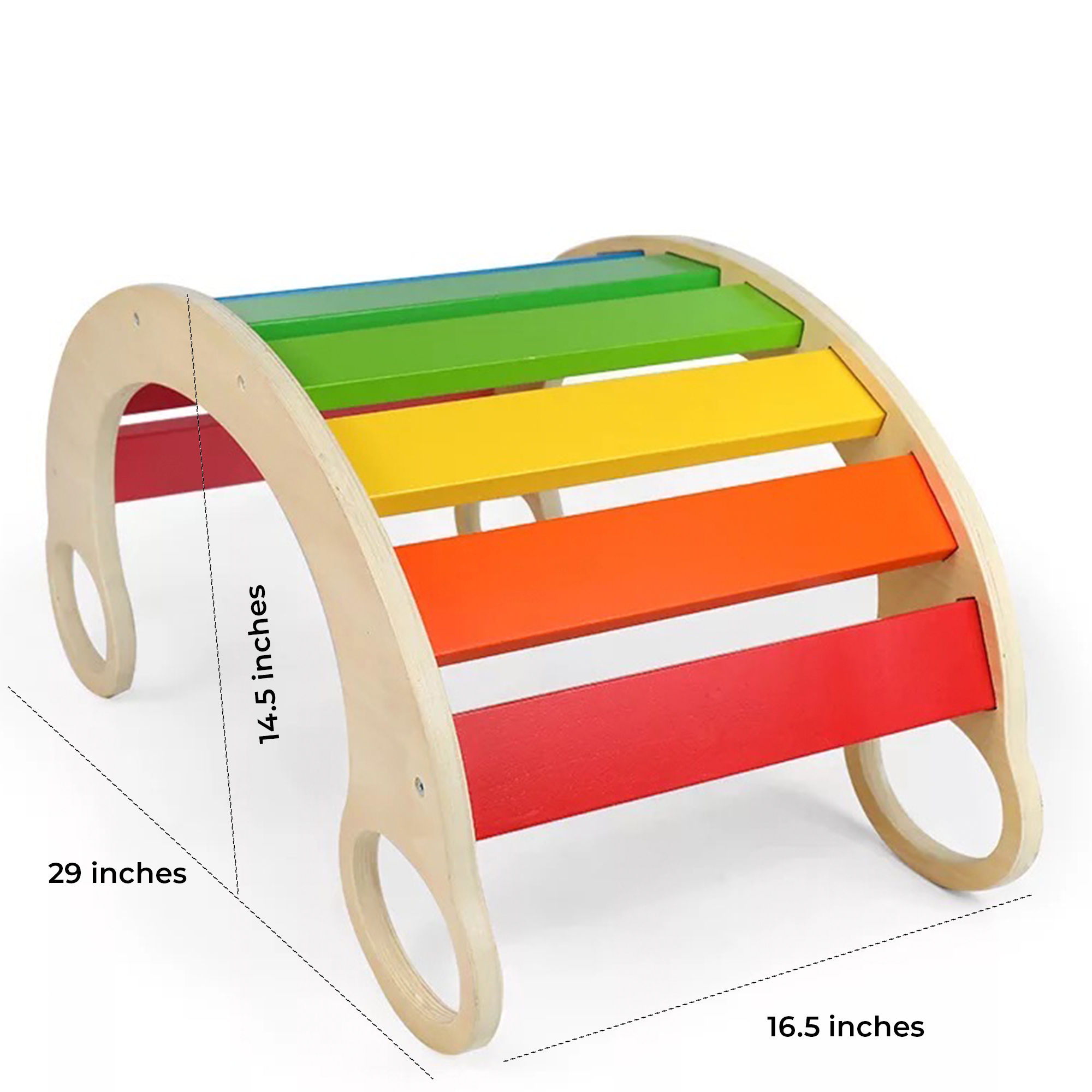 Wooden Rainbow Rocker Climbing Arch - Natural Wood Toddler Climbing Toy for Indoor Play, Balance Training, and Montessori Learning - Perfect for Kids' Playroom, Nursery, or Classroom