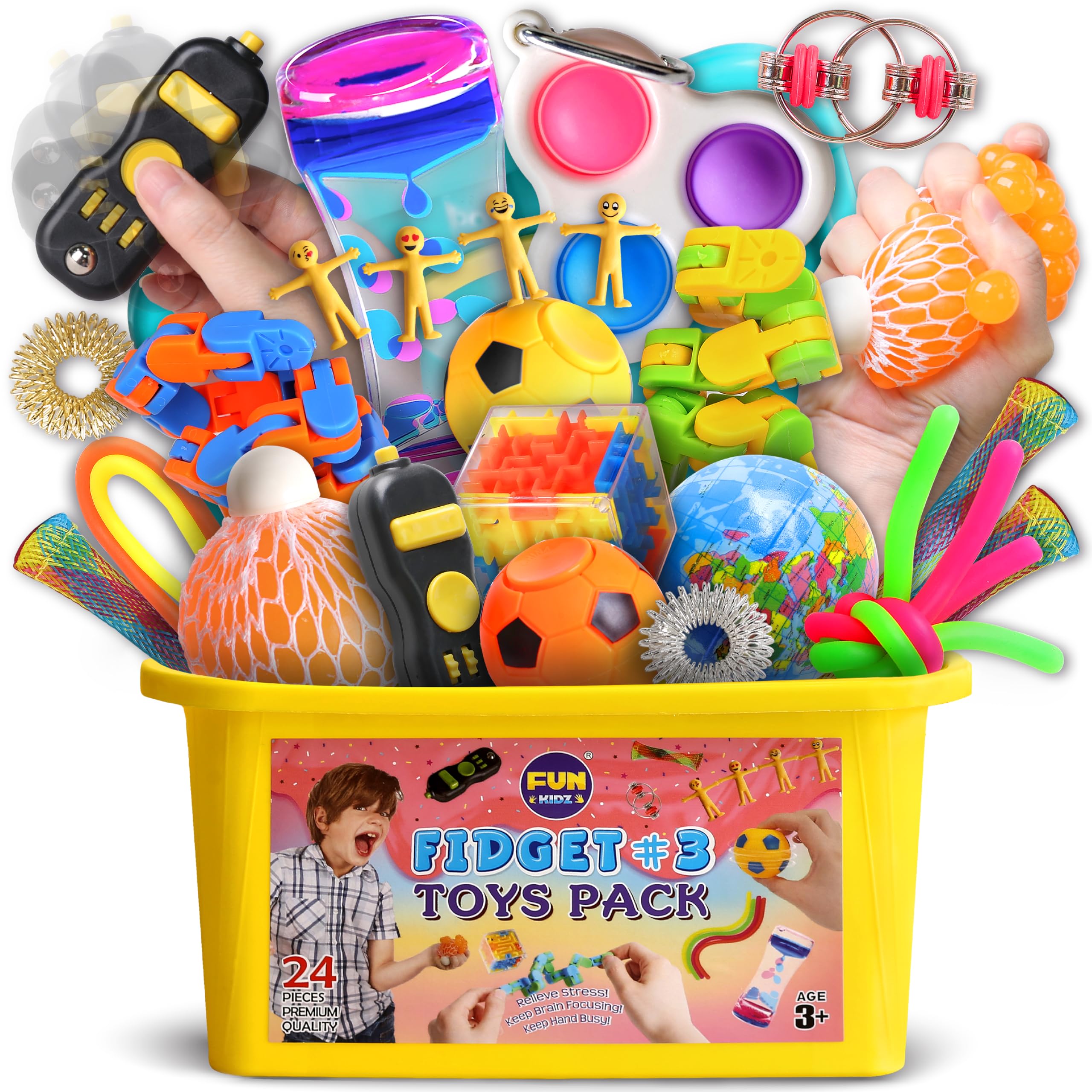 **FunKidz Sensory Fidget Toys Set for Kids Ages 3-12 - Stress Relief & Anxiety Toys for Boys, Girls & Autistic Children - Portable Mystery Storage Box - Perfect for Travel, School & Home Use**