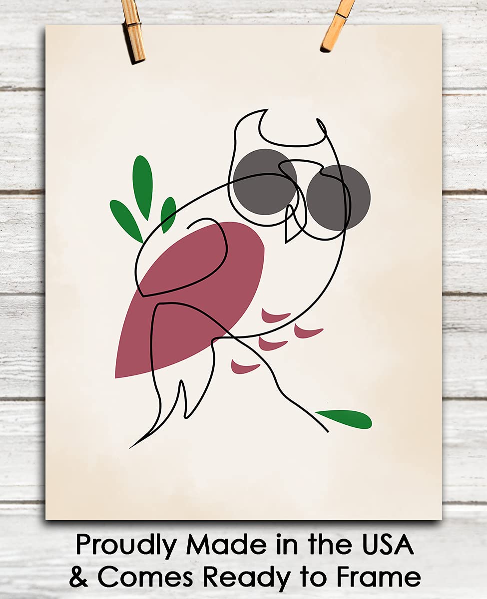 Owl Line Drawing Abstract Wall Art - Minimalist Aesthetic Boho Decor for Home, Office, Bedroom & Living Room - Unframed 8x10 Inch Poster - Perfect for Modern Spaces, Nursery Decor & Gift Giving