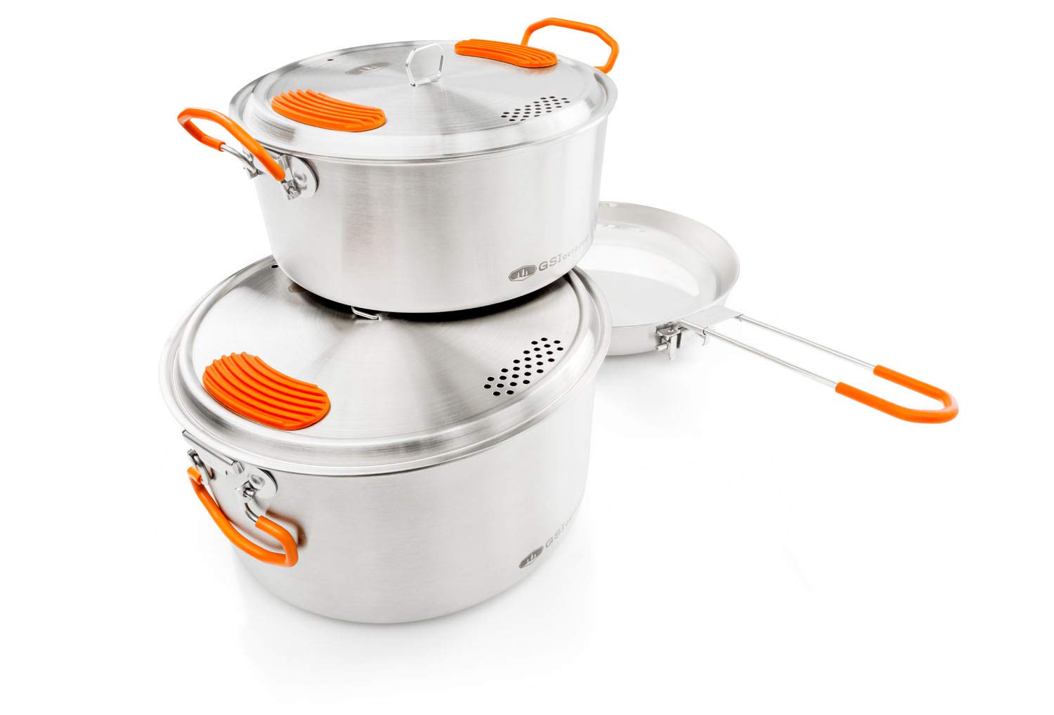 GSI Outdoors Stainless Steel Camping Cookware Set - 3 Piece Compact Cookset for Backpacking, Hiking & Outdoor Adventures