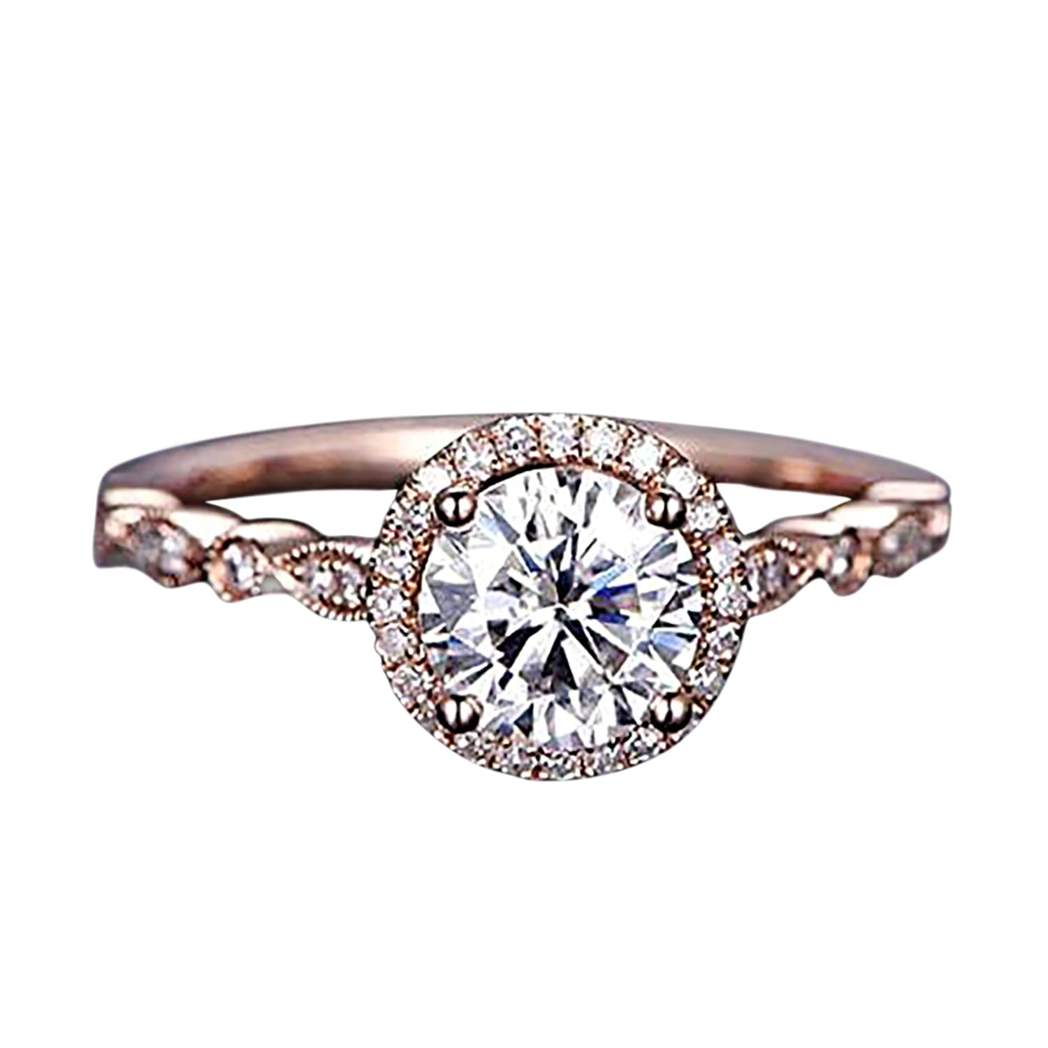 1.50 Carat Vintage Moissanite & Diamond Halo Engagement Ring in 18k Gold Plating - Perfect for Weddings, Anniversaries & Special Occasions