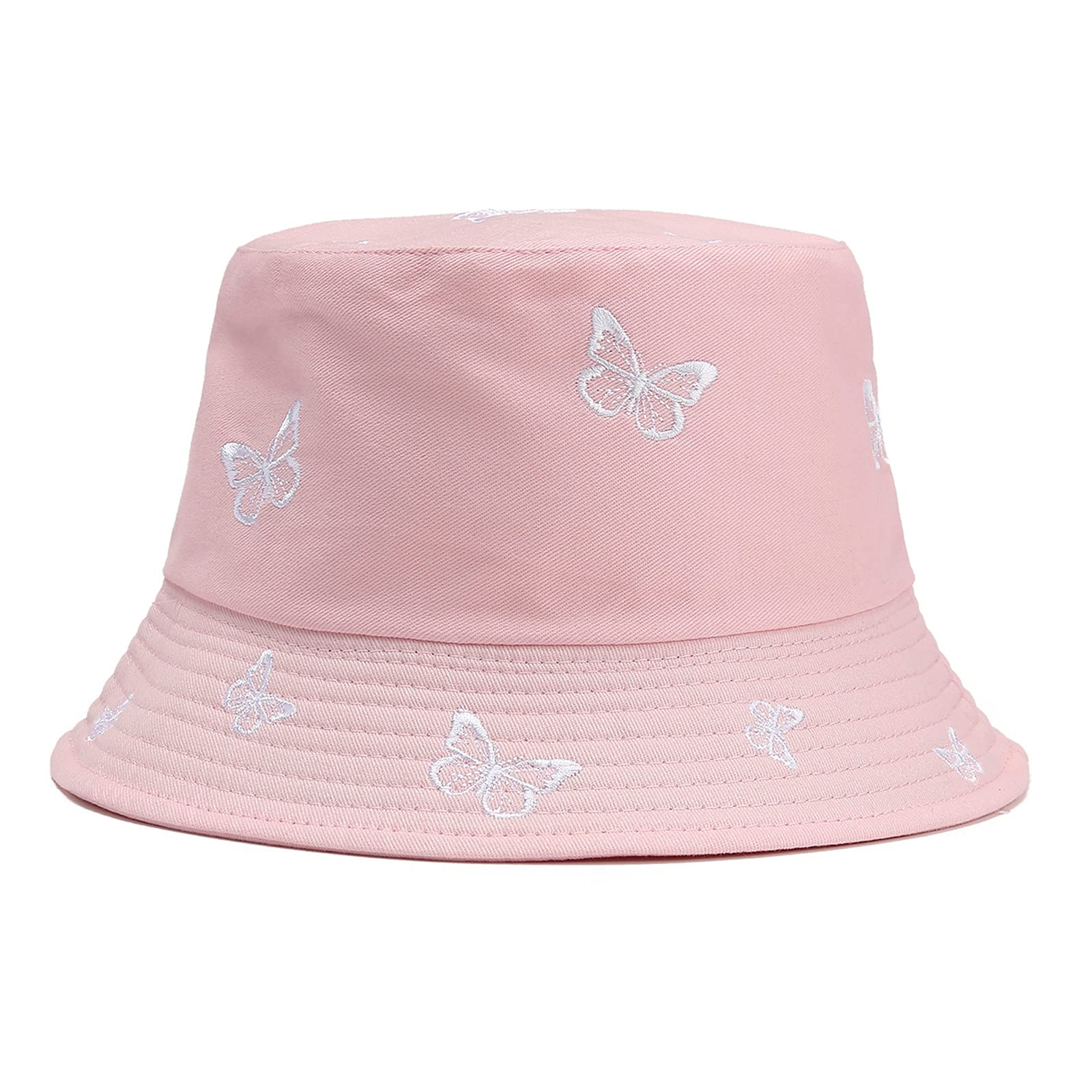 Women's Butterfly Embroidery Double-Sided Fisherman Sun Hat - UV Protection Wide Brim Summer Beach Hat for Outdoor, Travel & Vacation