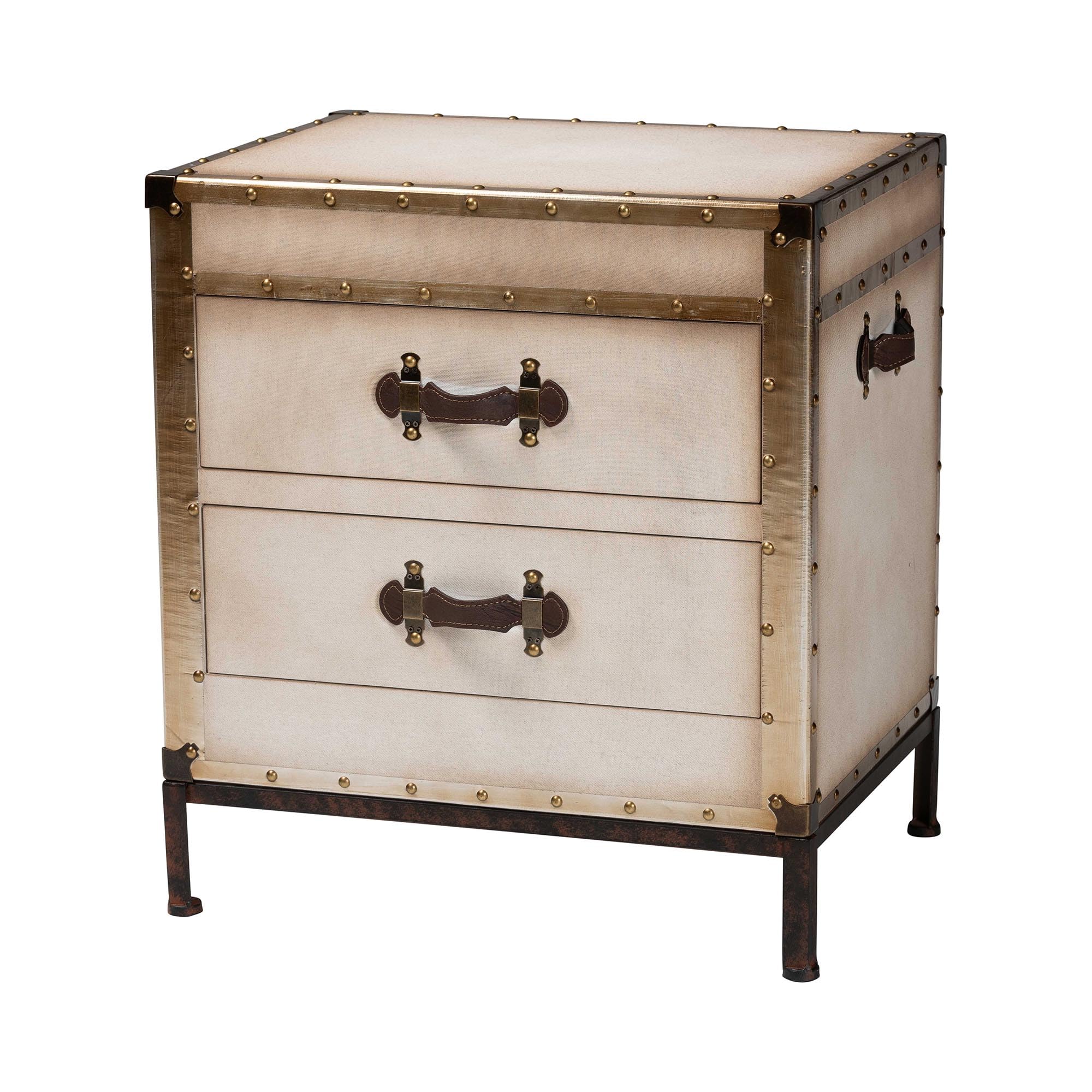 Baxton Studio Laura Canvas Trunk End Table with 2 Drawers in Beige - Perfect for Living Room, Bedroom, or Office Storage and Decor