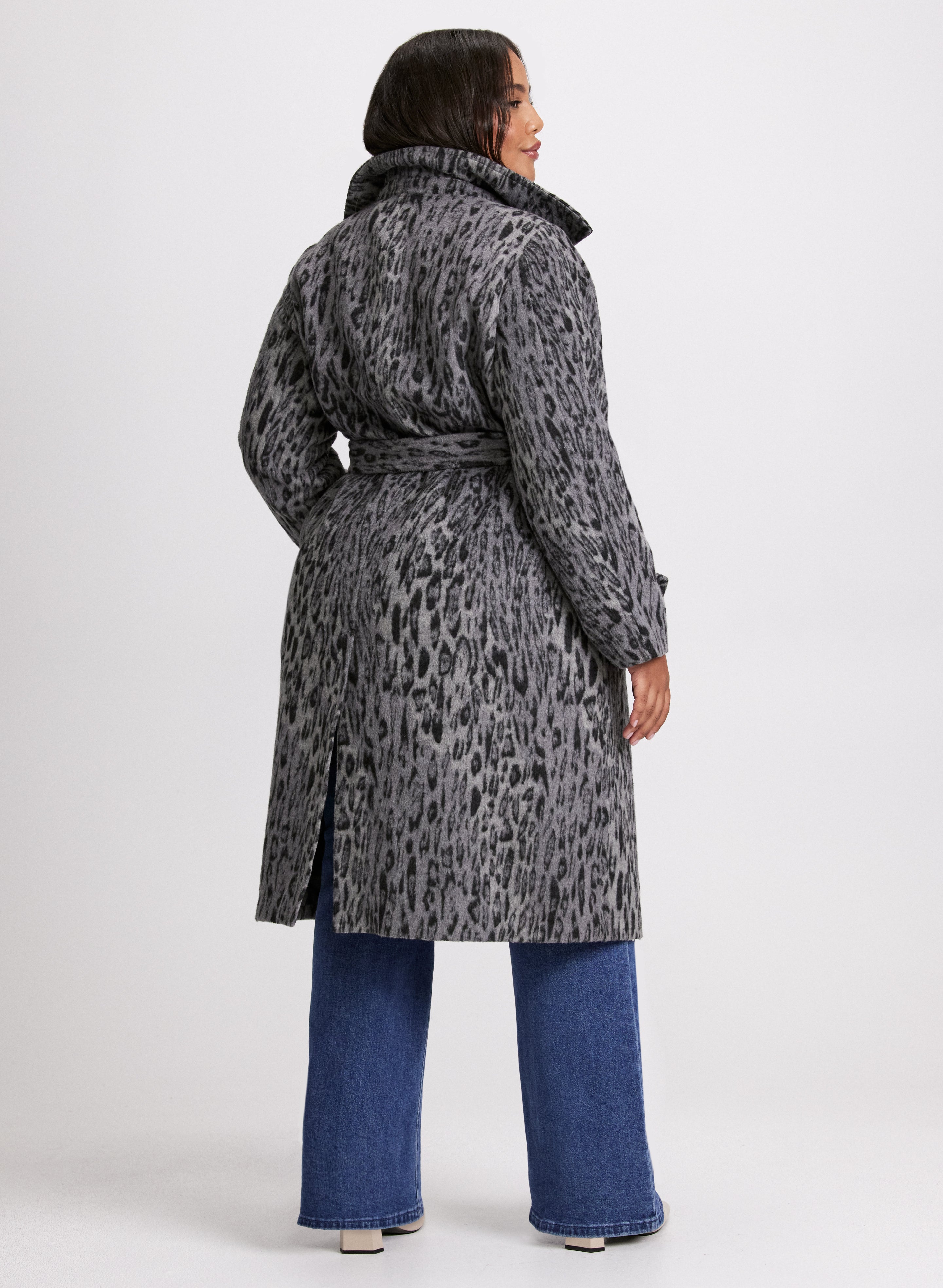 Bernardo Women's Faux Fur Leopard Print Coat - Winter Warm Long Coat with Hood, Fashionable Animal Print Jacket for Cold Weather, Perfect for Outdoor Activities and Casual Wear