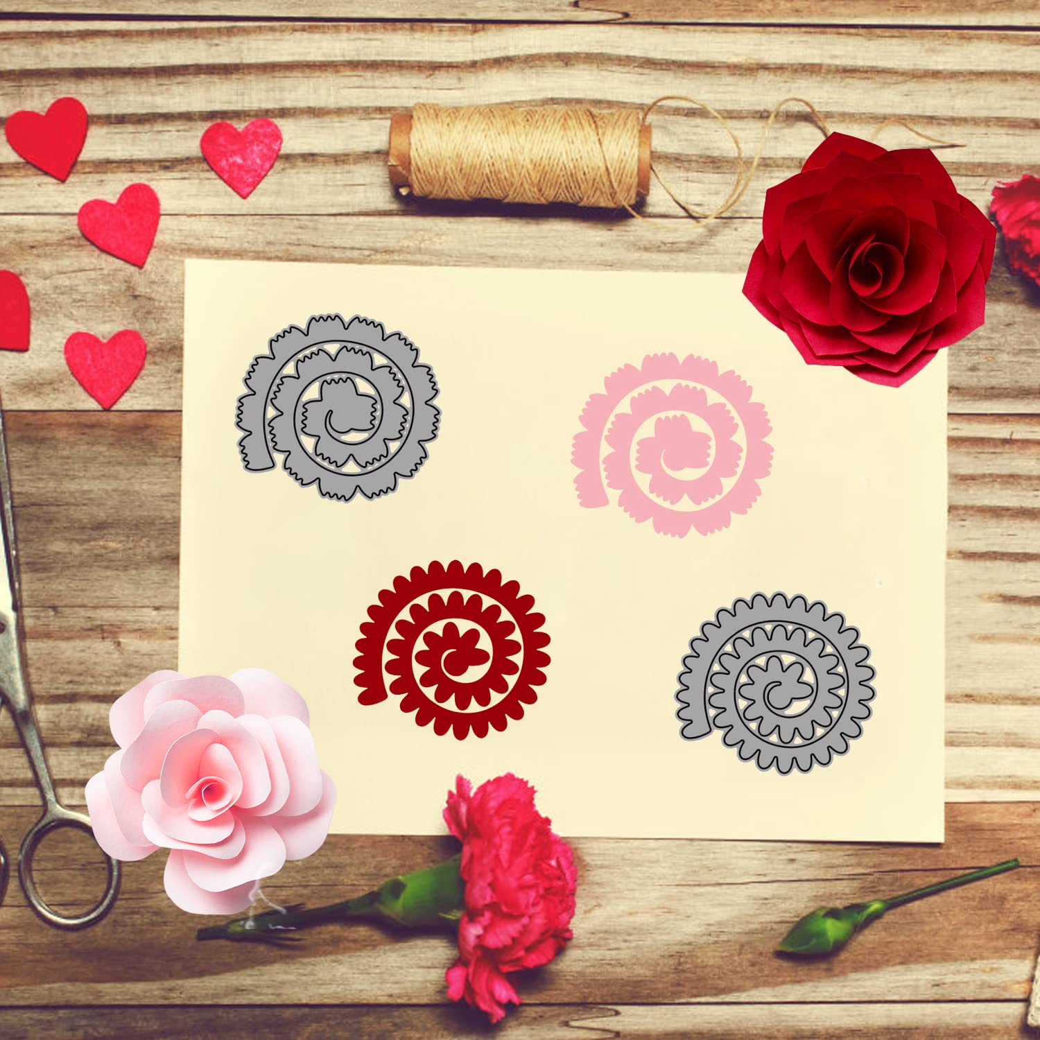 4 Piece Floral Pattern Cutting Dies Set - 3D Petal & Leaf Shape Dies for Scrapbooking, Card Making, Photo Albums, DIY Embossing Decoration - Perfect for Wedding Invitations, Greeting Cards & Paper Crafts