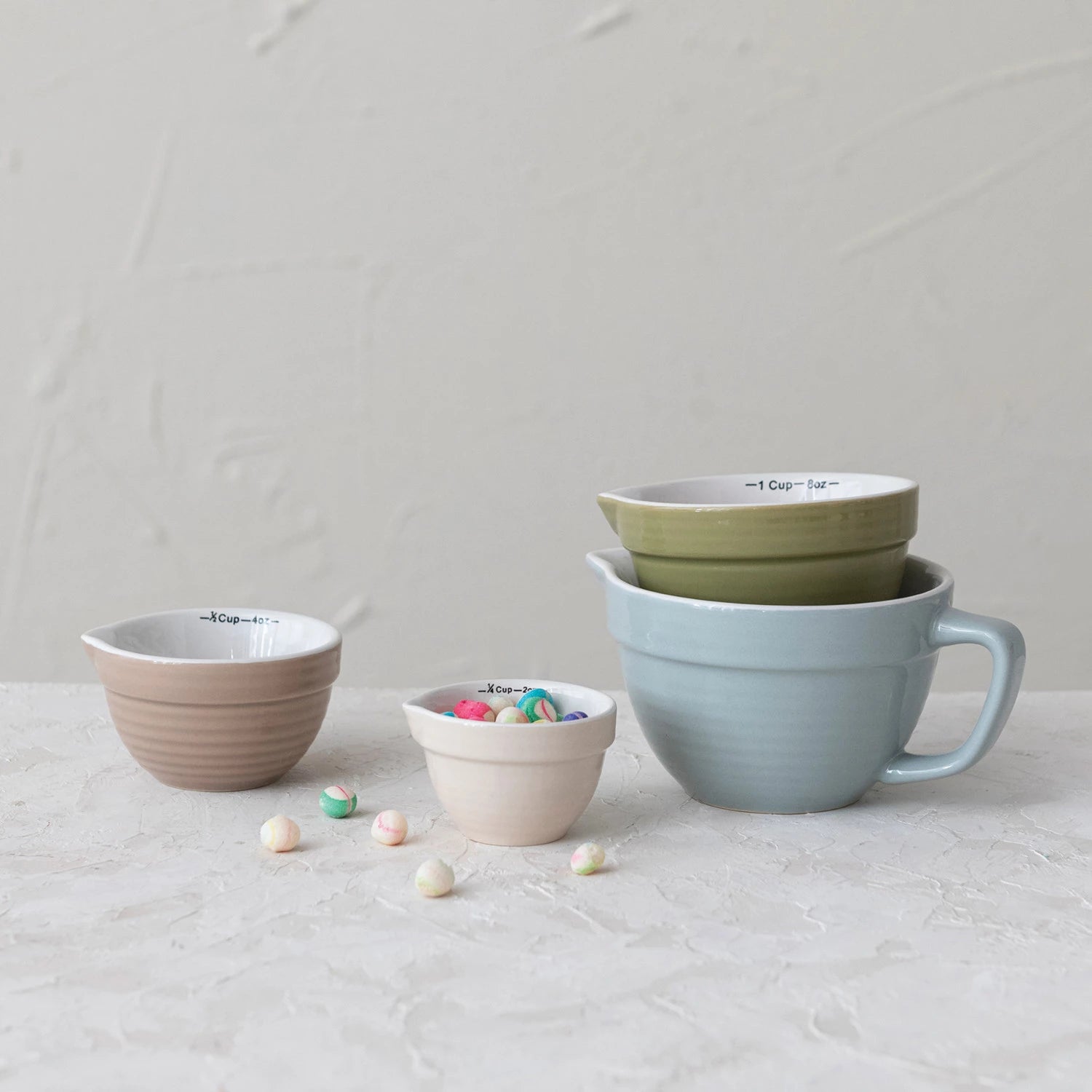 Premium Stoneware Batter Bowl Set with Measuring Cups - Ideal for Baking, Mixing, and Measuring Ingredients - Perfect for Home Bakers and Professional Chefs