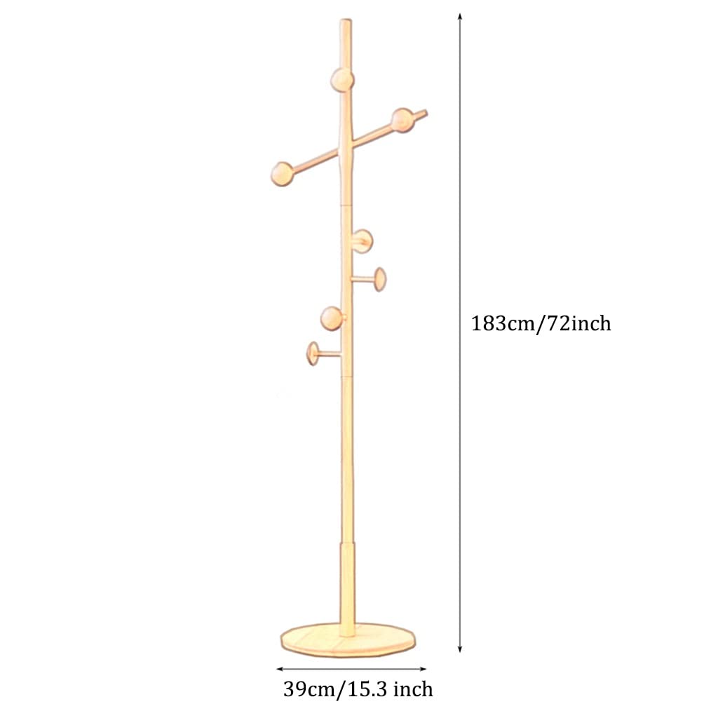 GIZNXBA Heavy Duty Wooden Coat Rack Freestanding - Kids Coat Hanger Stand with Round Base for Entryway, Hallway, Home & Office - Perfect for Coats, Jackets, Hats & Purses (Brown, Size B) - Ideal for Small Spaces, Apartments & Mudroom Organization