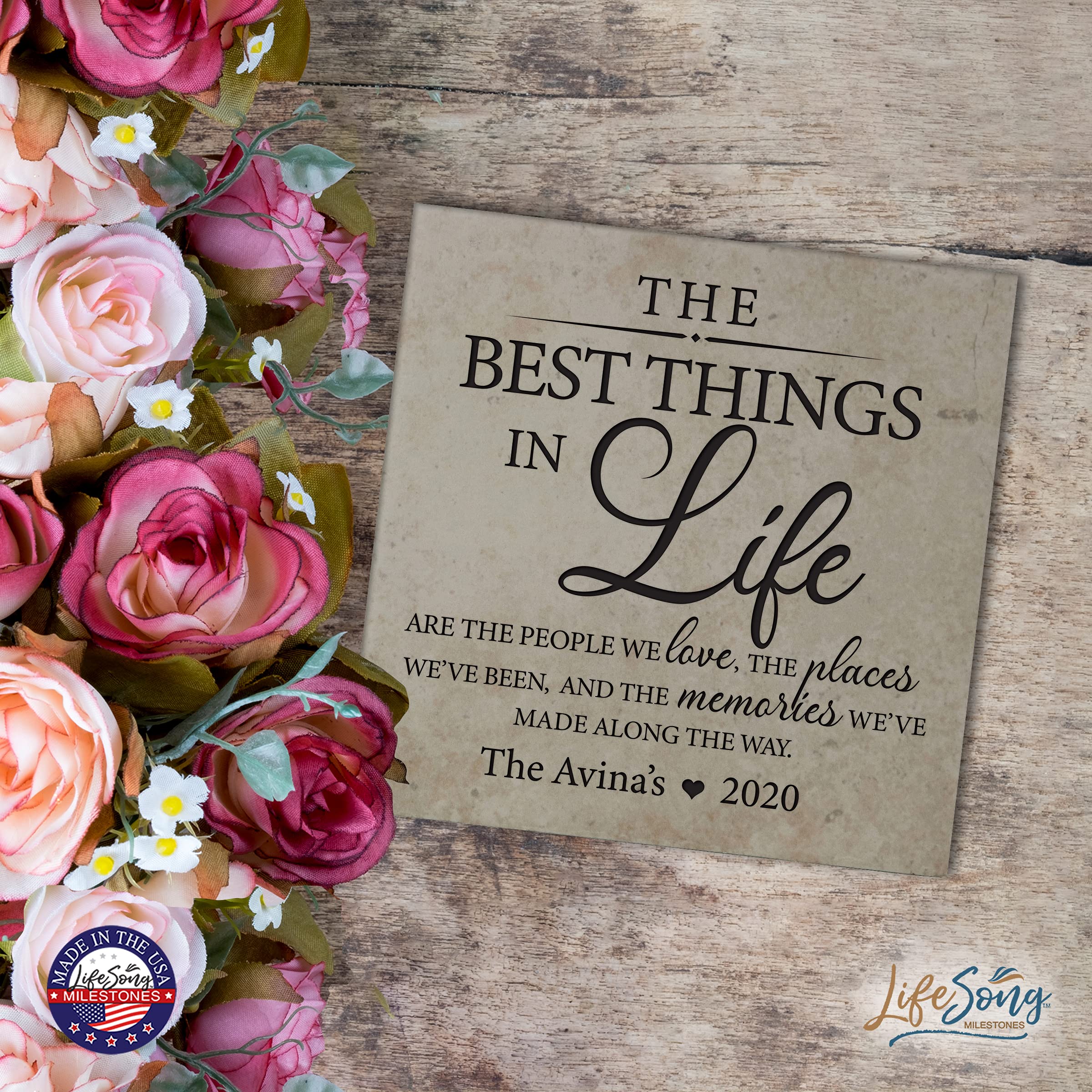LifeSong Milestones Personalized Ceramic Trivets - 5.75x5.75 Inch Heat Resistant Kitchen Decor for Table Protection | Perfect for Dining, Living Room & Home Office | Family Keepsake Gift Idea (The Best Things)