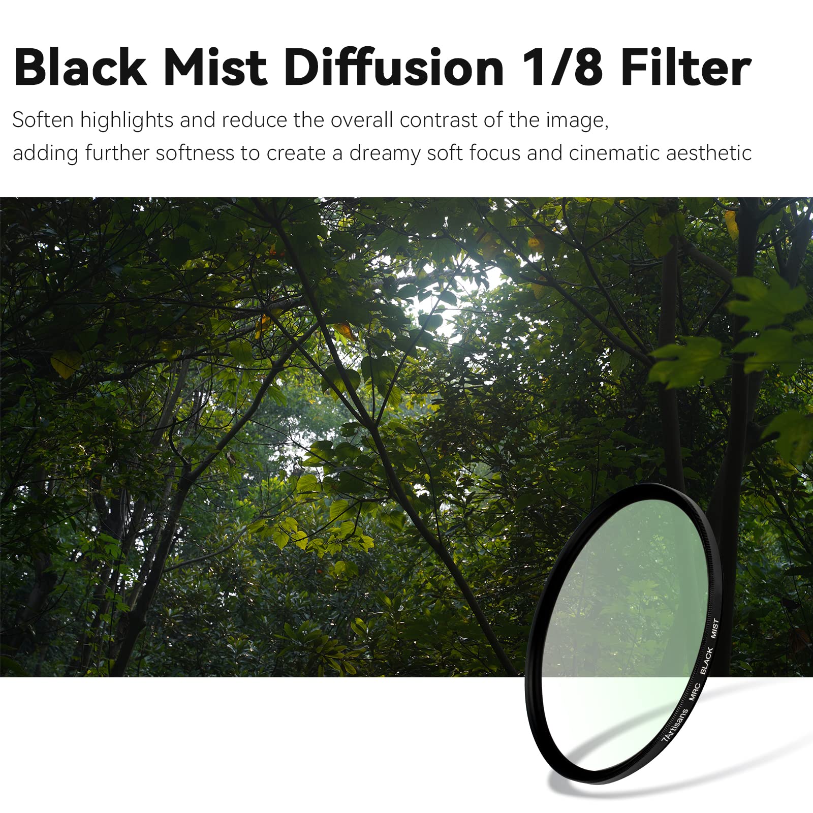 7artisans 52mm Black Mist Filter 1/8 - Aluminum Alloy Optical Glass for Natural Soft Diffuser & Cinematic Dream Effect - Perfect for Photography, Videography, and Filmmaking Scenes