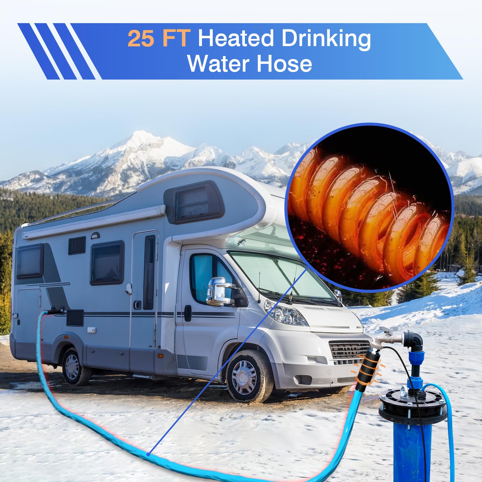25FT Heated RV Drinking Water Hose with Freeze Protection Down to -40°F/-40°C & Energy-Saving Thermostat - Electrically Heated Water Hose for RV, Camper, Boat, Garden - Perfect for Winter Camping, Boating & Outdoor Water Supply