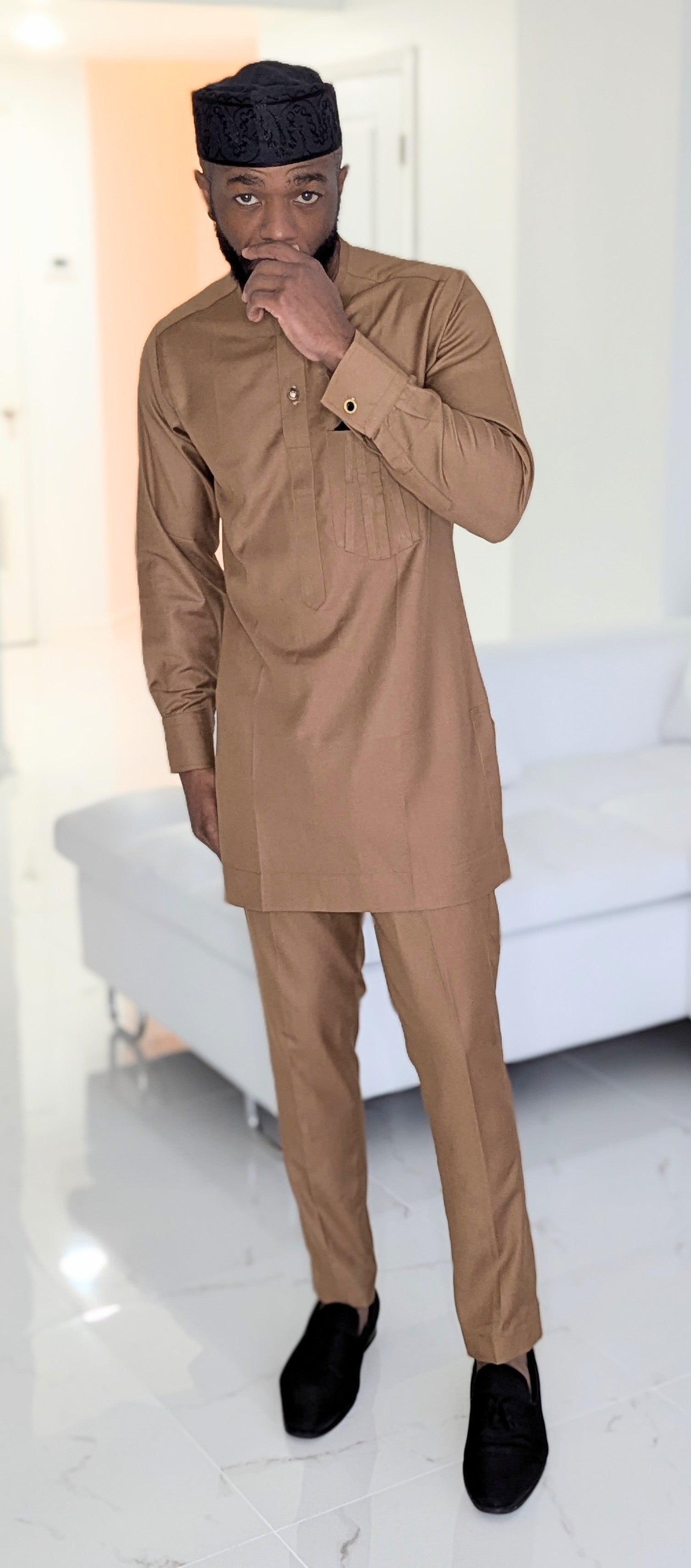 Stylish Brown Olumide African Senator Dashiki Shirt & Pants Suit for Men | Traditional Nigerian Ankara Outfit | Perfect for Weddings, Cultural Events & Parties