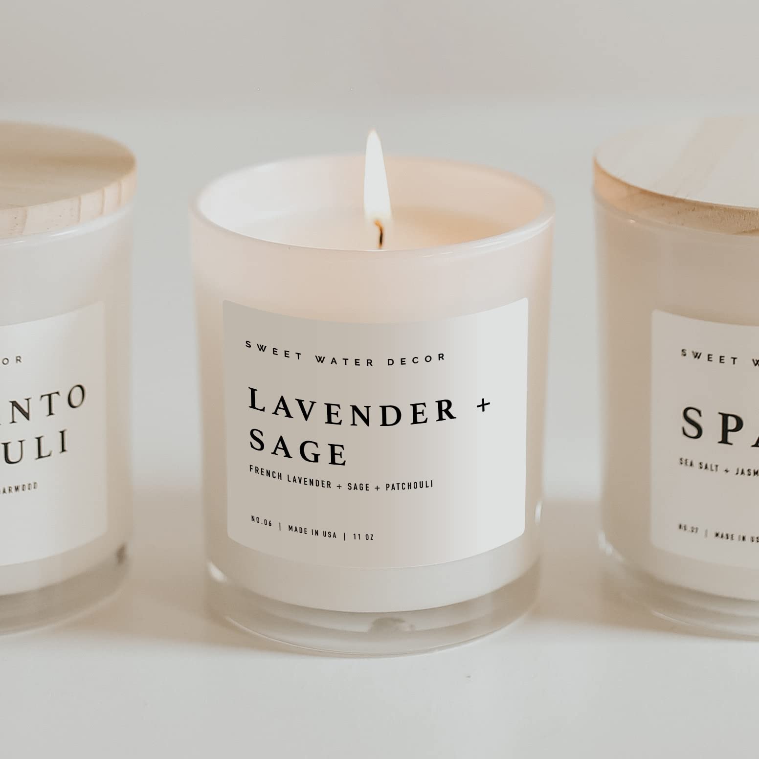 Sweet Water Decor Lavender and Sage Scented Soy Candle - 11oz White Jar with Wood Lid, 50+ Hour Burn Time, Made in USA | Relaxing Aromatherapy for Home, Spa, Yoga & Meditation | Natural Essential Oil Blend for Stress Relief & Better Sleep