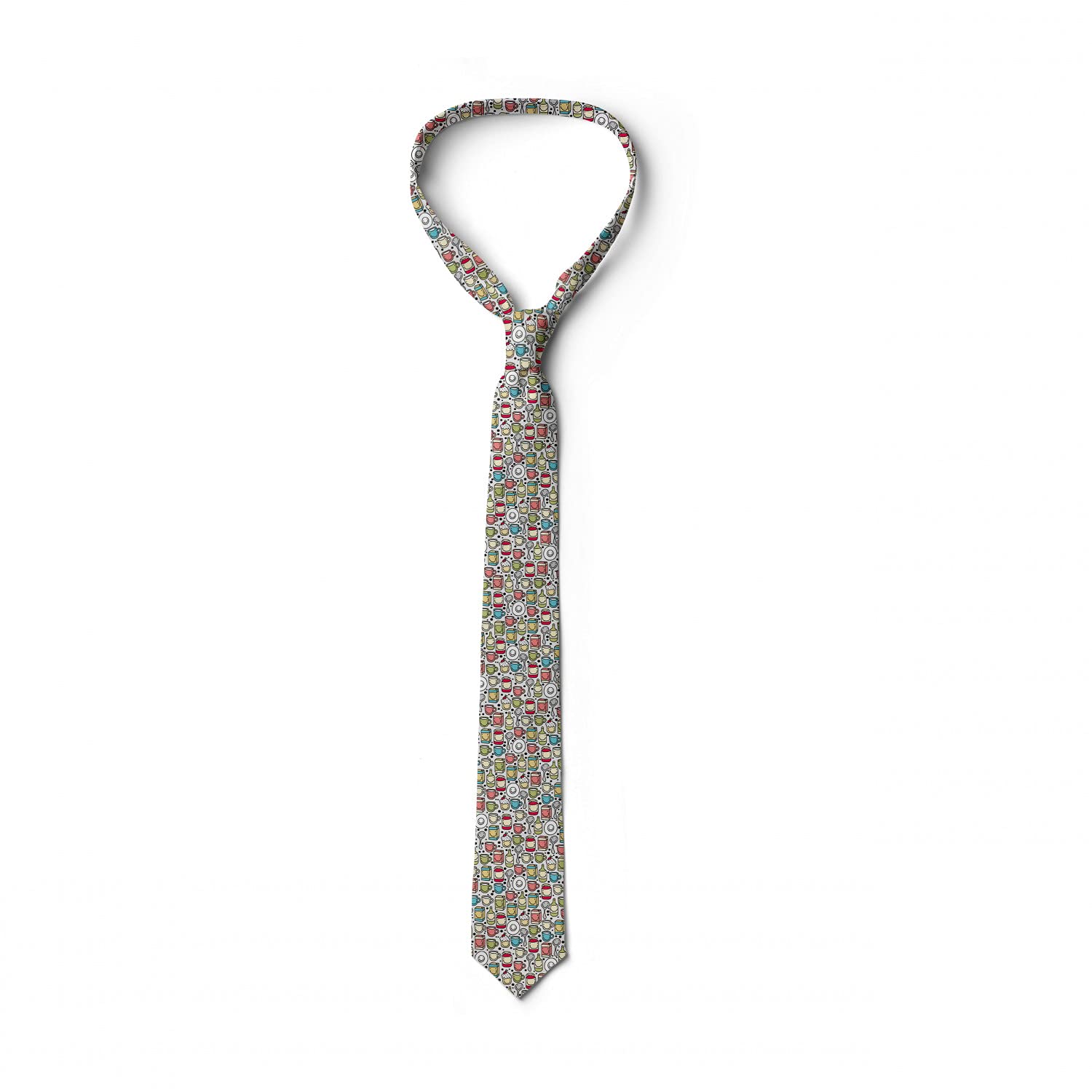 Ambesonne Multicolor Coffee Mugs & Milk Bottles Print Necktie - 3.7