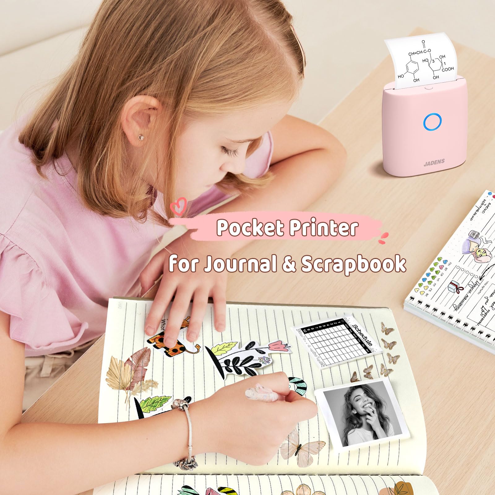 JADENS Portable Sticker Printer with 5 Rolls Thermal Label Paper - Ideal for Small Business, Shipping Labels, Retail Pricing & Organizing